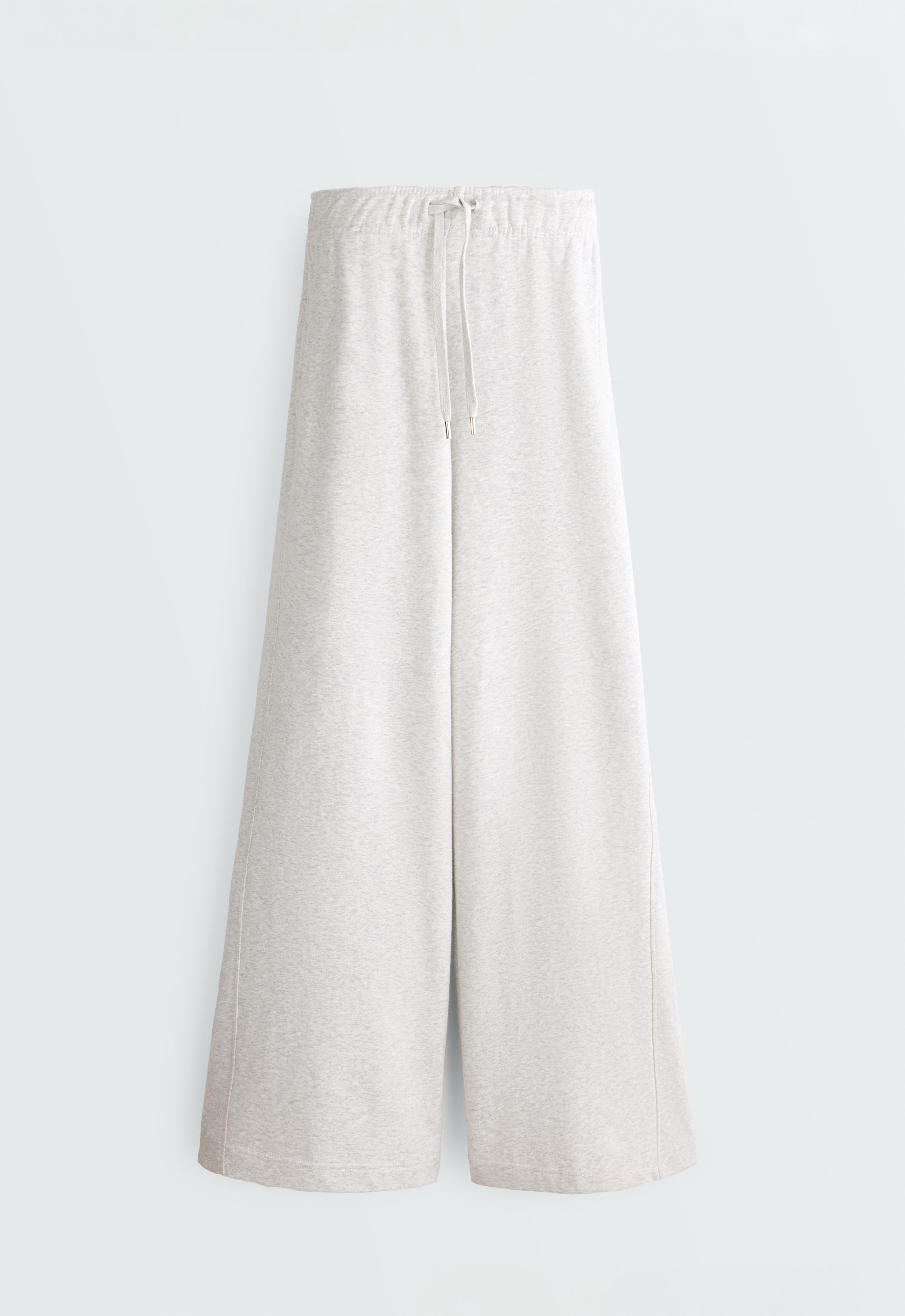 Heathered cotton straight-leg trousers — PALE GREY MELANGE