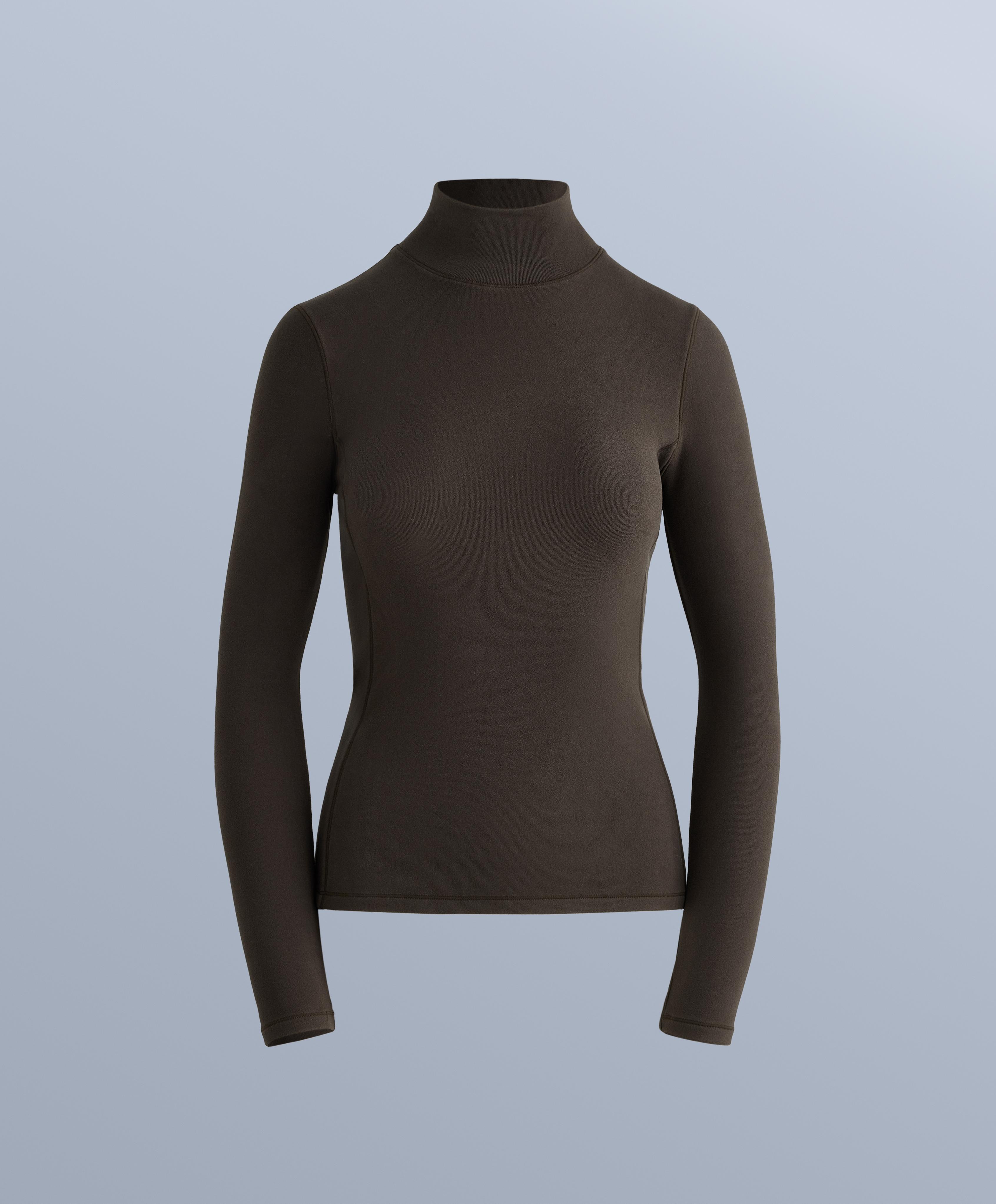 High-neck thermal base layer fleece top — DARK BROWN