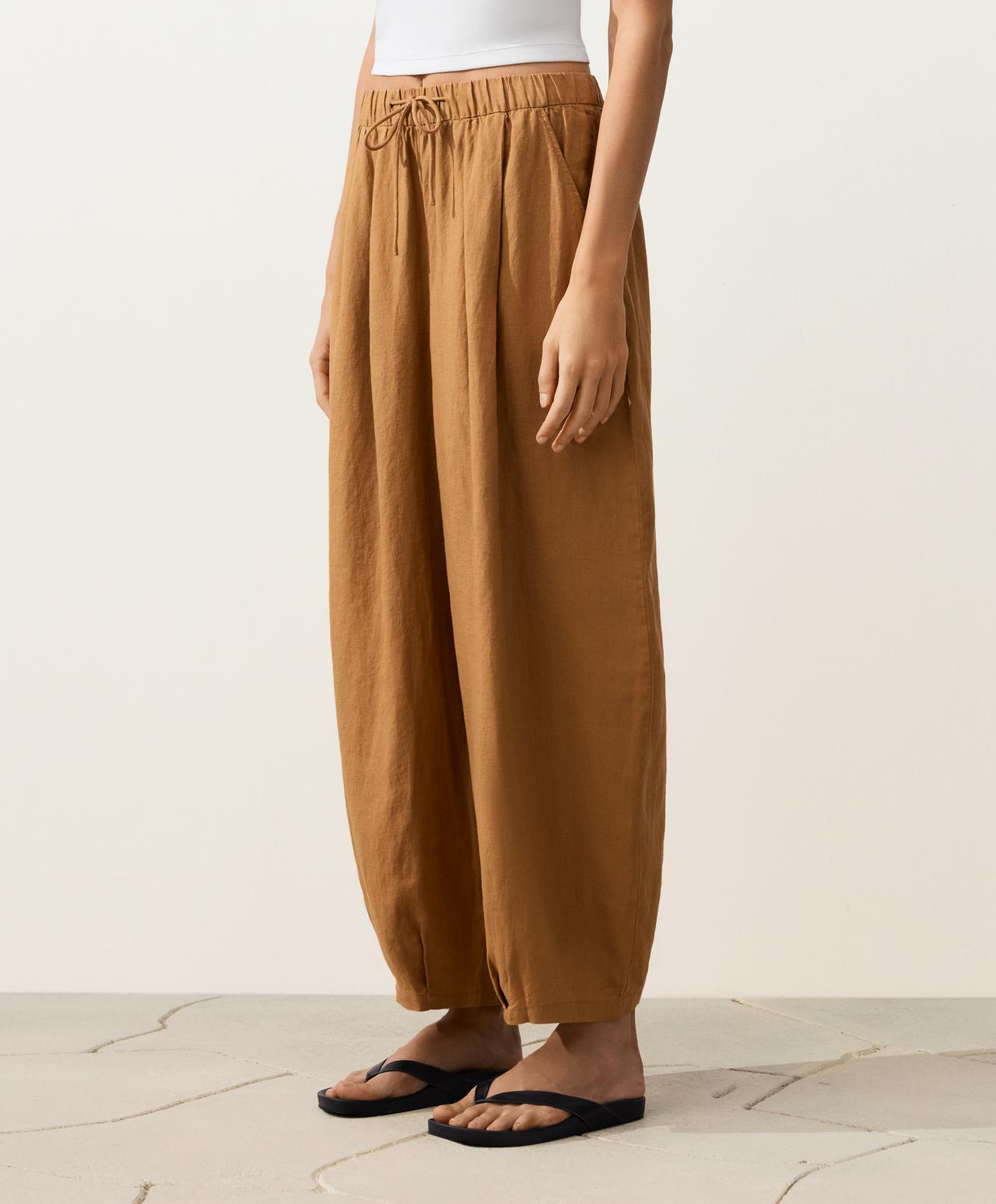 100% linen balloon trousers — MUSTARD