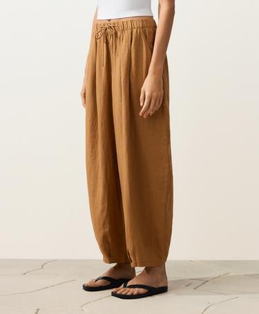 100% linen balloon trousers — MUSTARD 1
