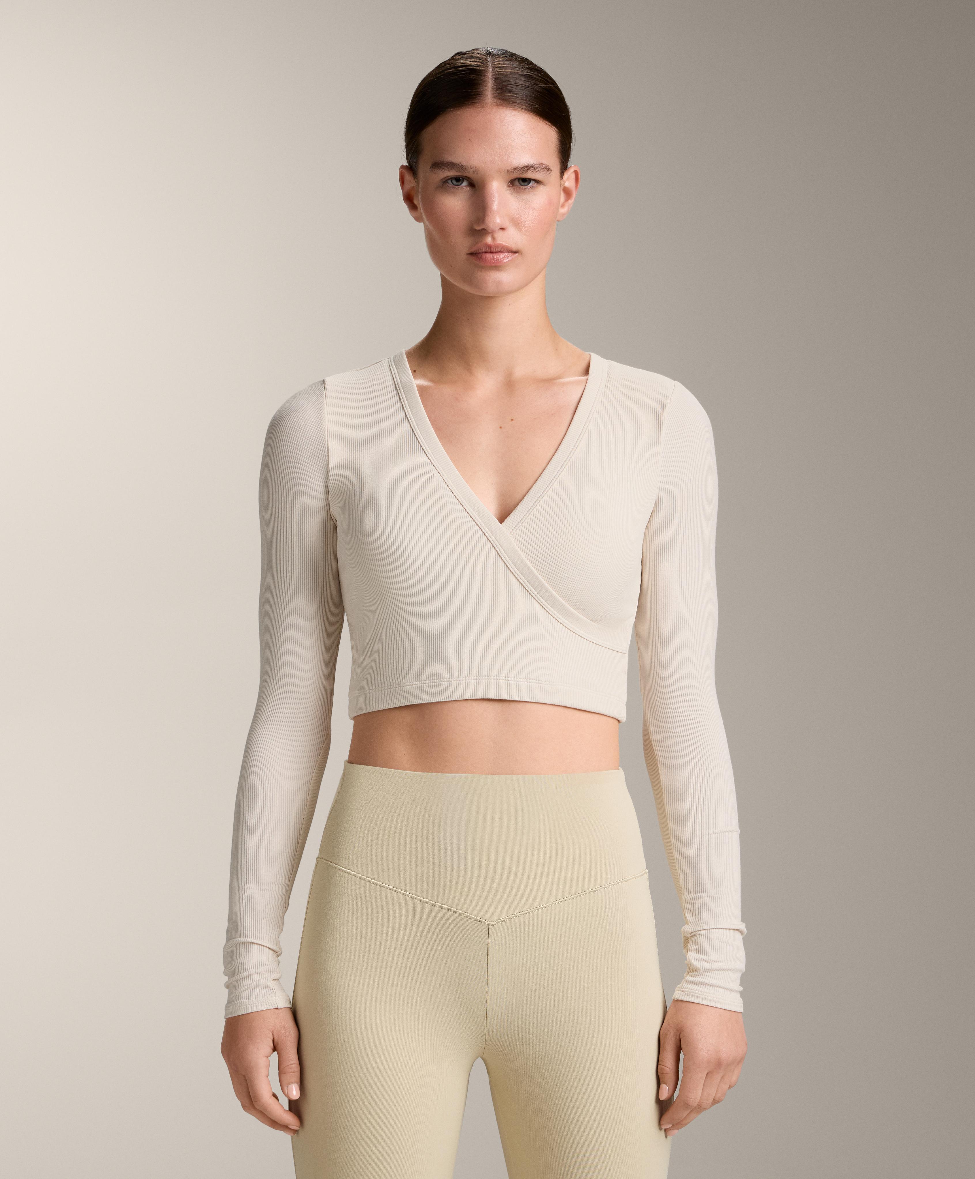 Rib modal blend long sleeve crossover tank top — PALE ECRU