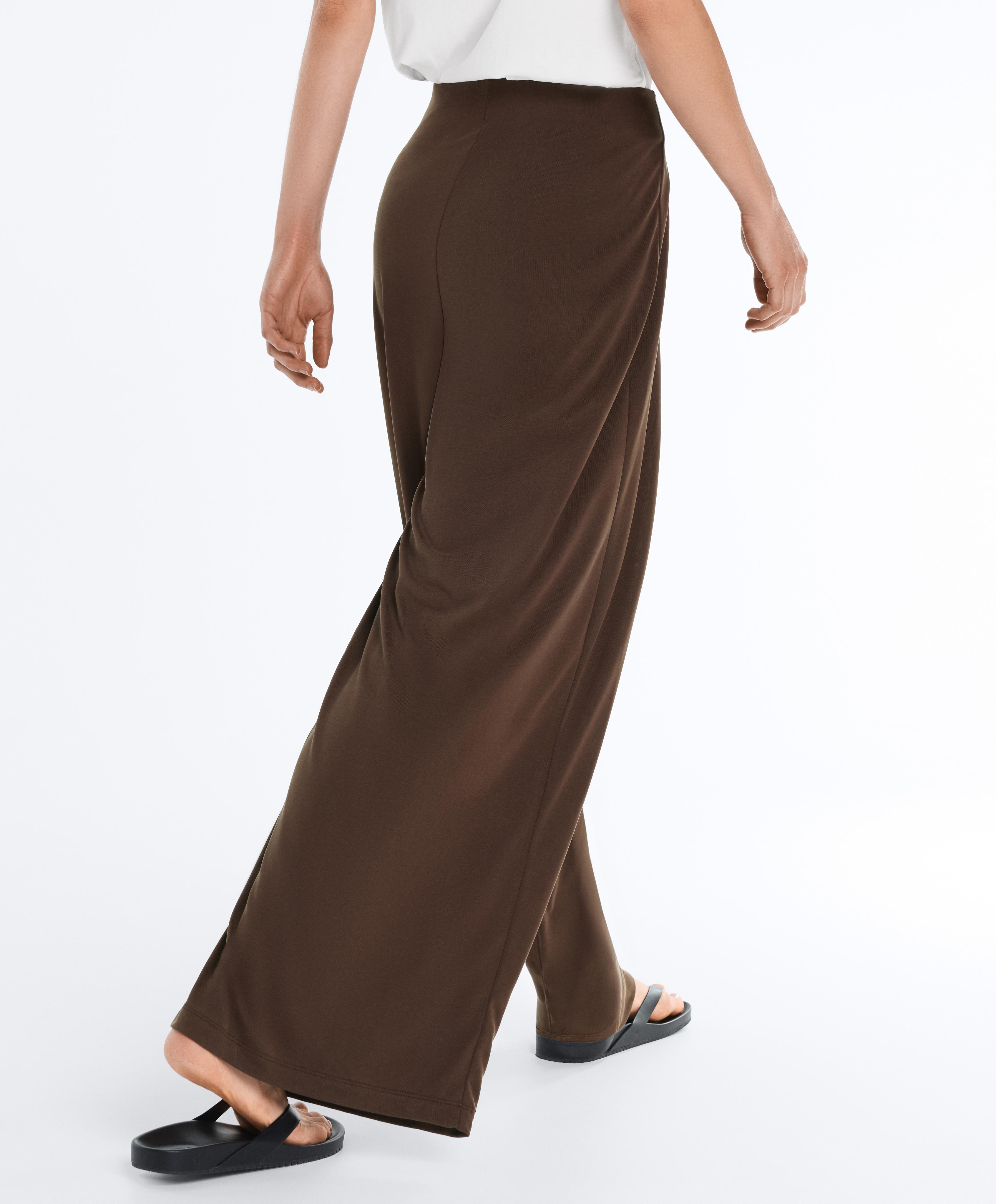 Modal blend straight-leg trousers with side pleat — DARK BROWN