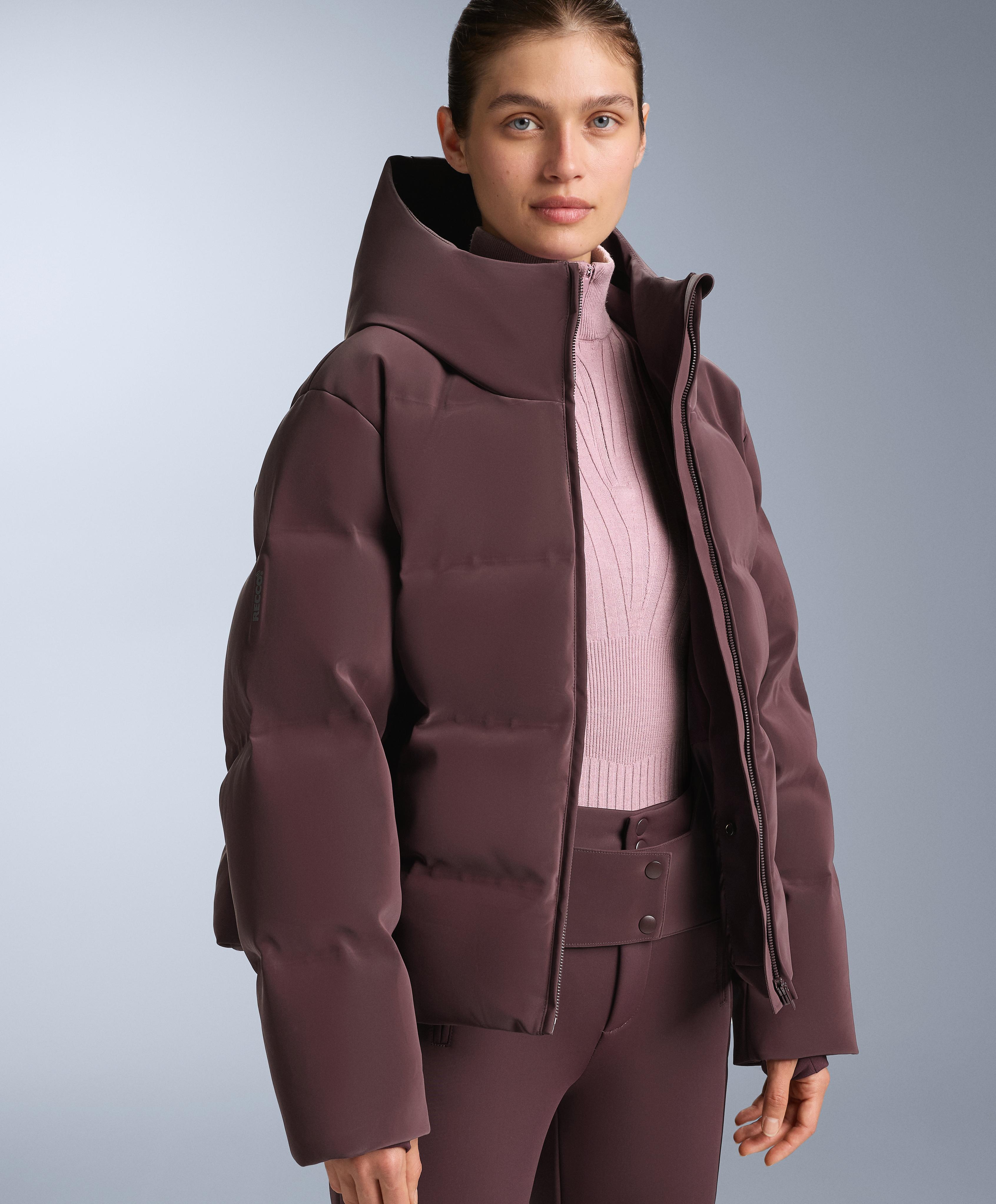 Satin padded jacket 80% down and 20% feather MINARDI PIUME SKI water-resistant — DARK WINE RED