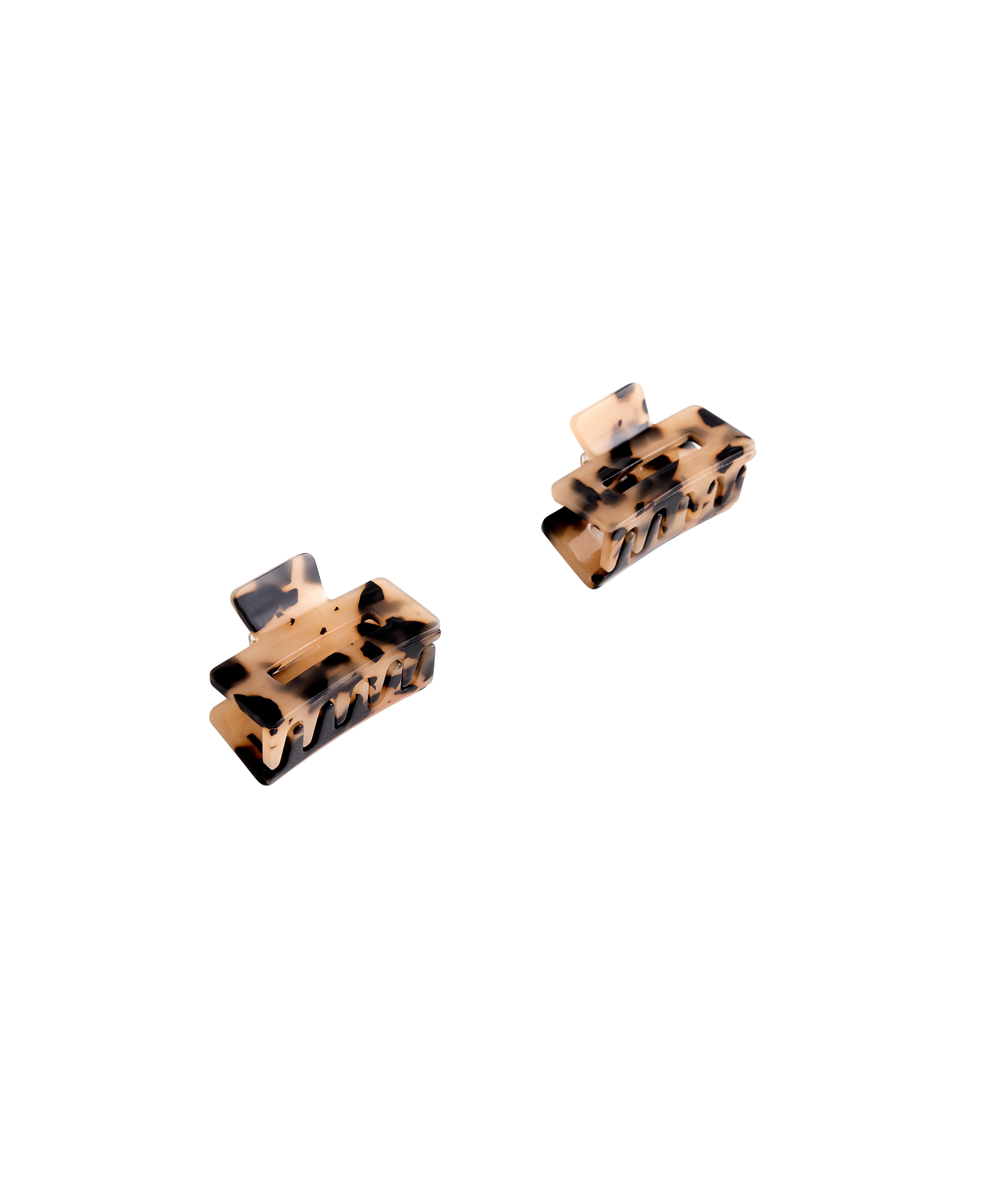 2 tortoiseshell square hair clips — BLACK