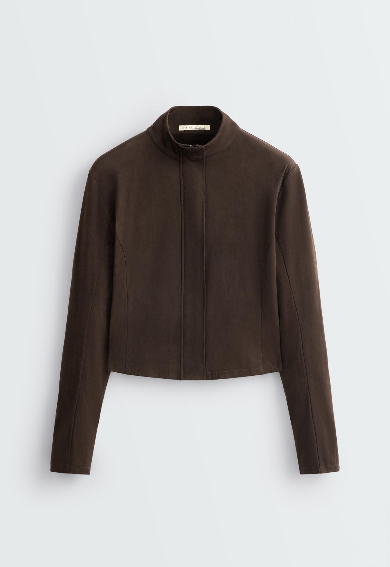 Fitted suede-effect jacket — Dark chocolate