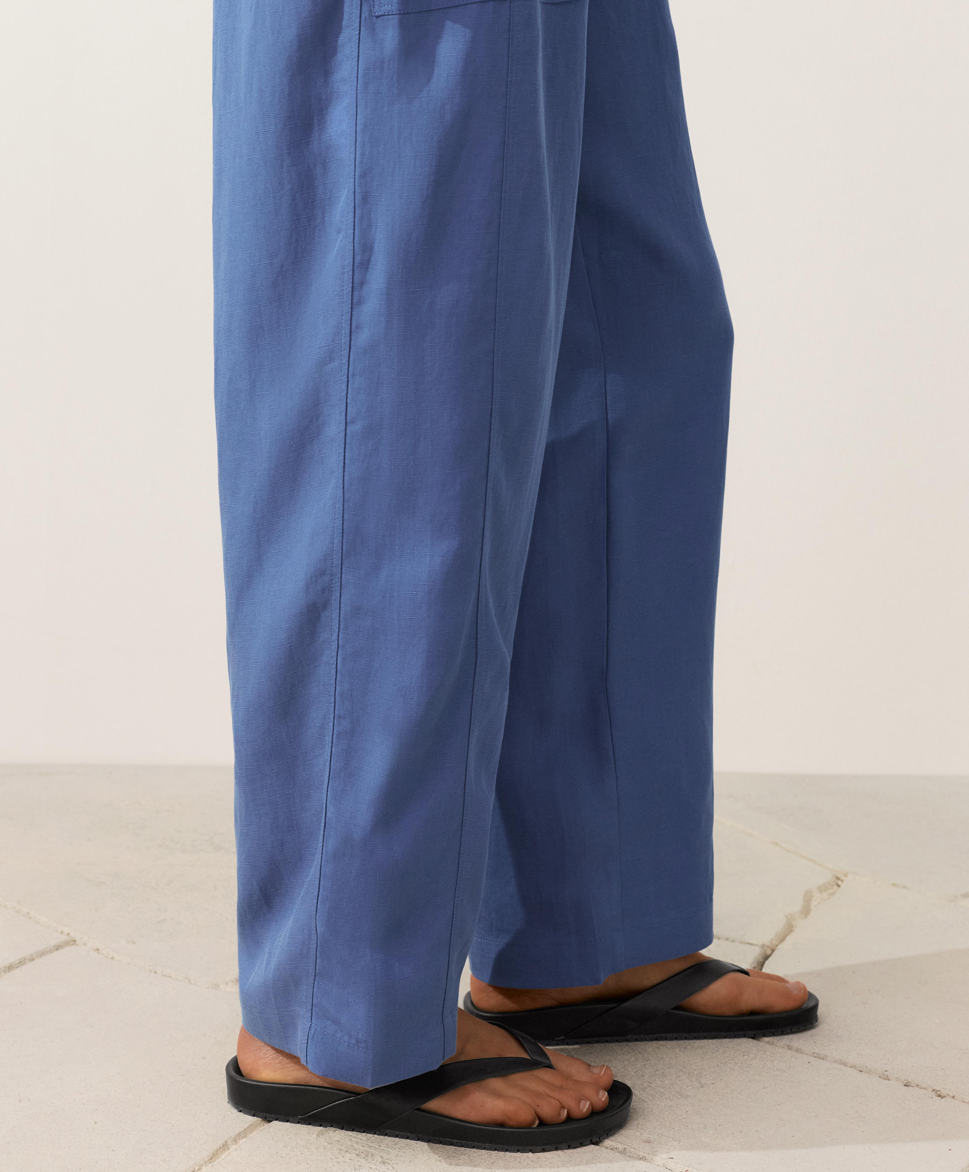 Lyocell blend and 24% linen straight trousers — MID-WASHED BLUE