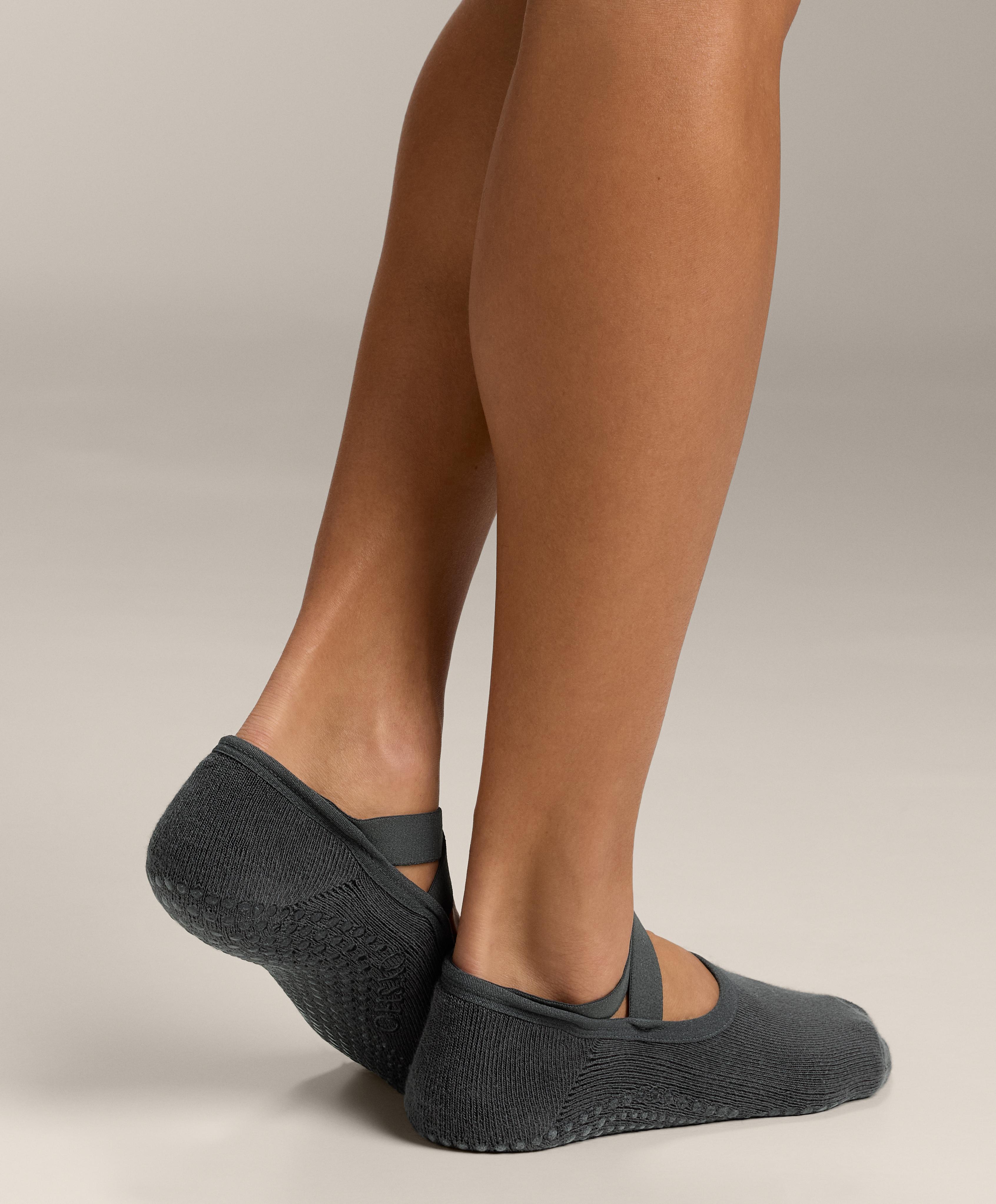 2 pairs of padded cotton blend yoga and Pilates socks with crossover straps — BLUE