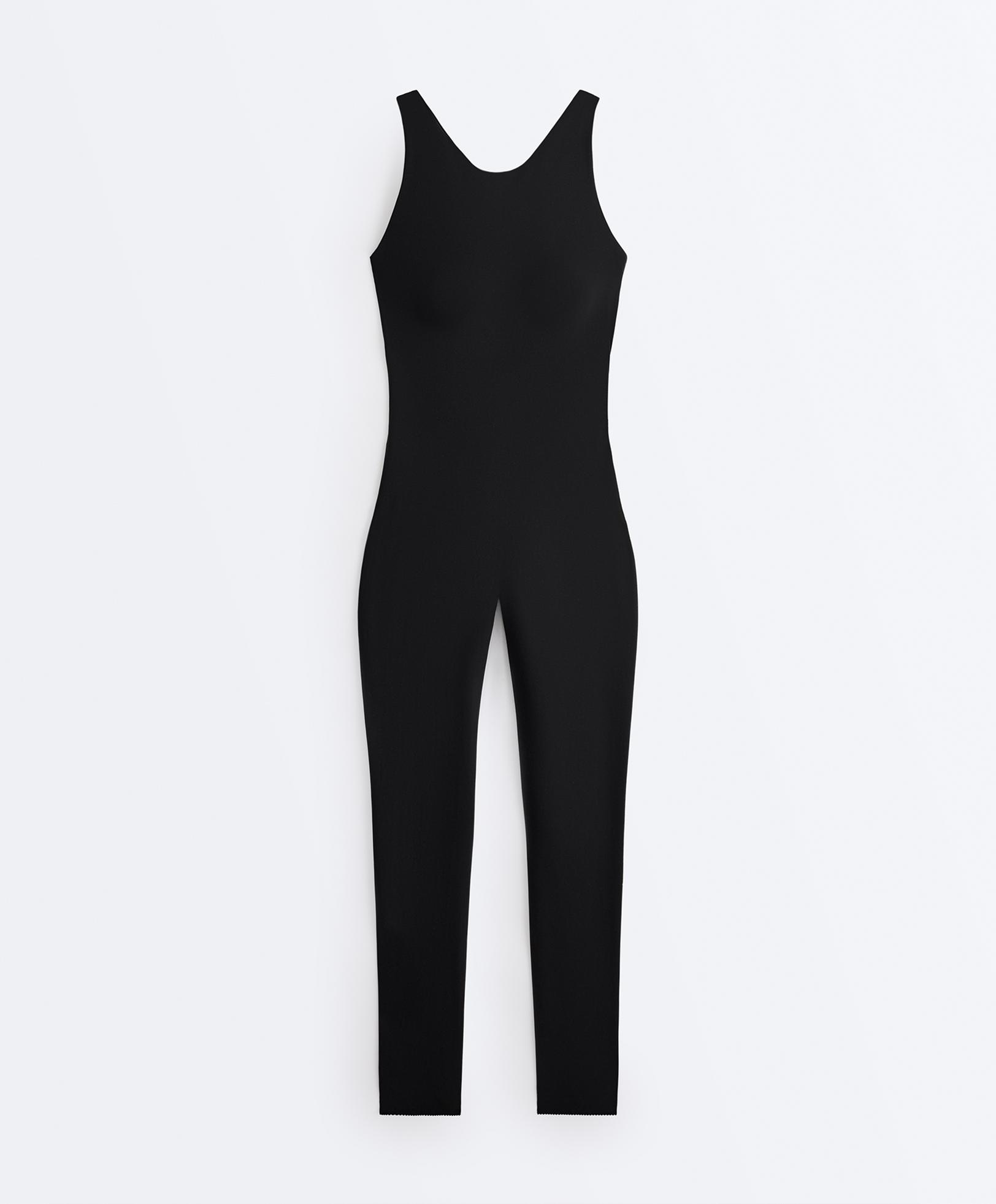 Long Compressive halterneck jumpsuit — BLACK