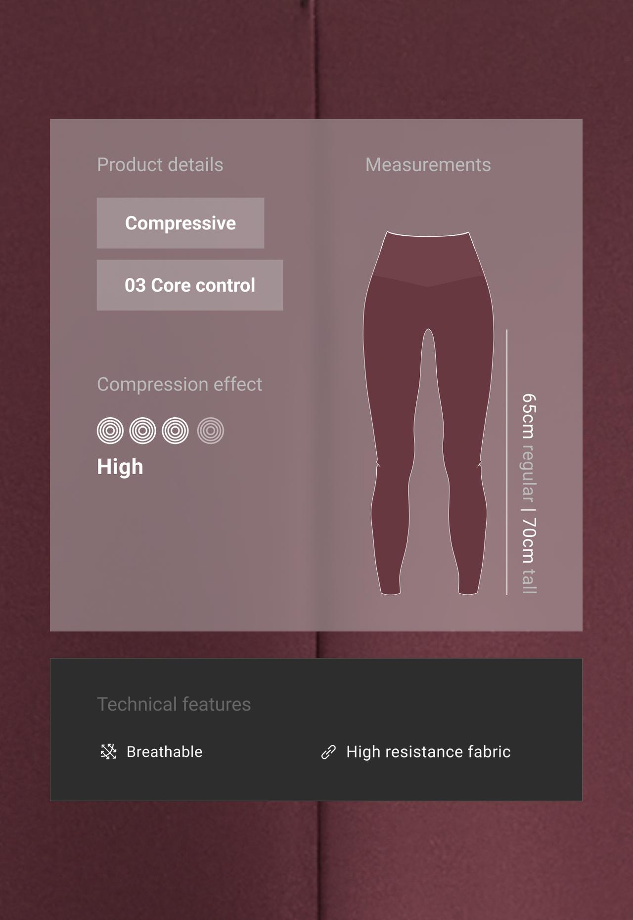 Ankle-length high rise Compressive core control leggings — BURGUNDY