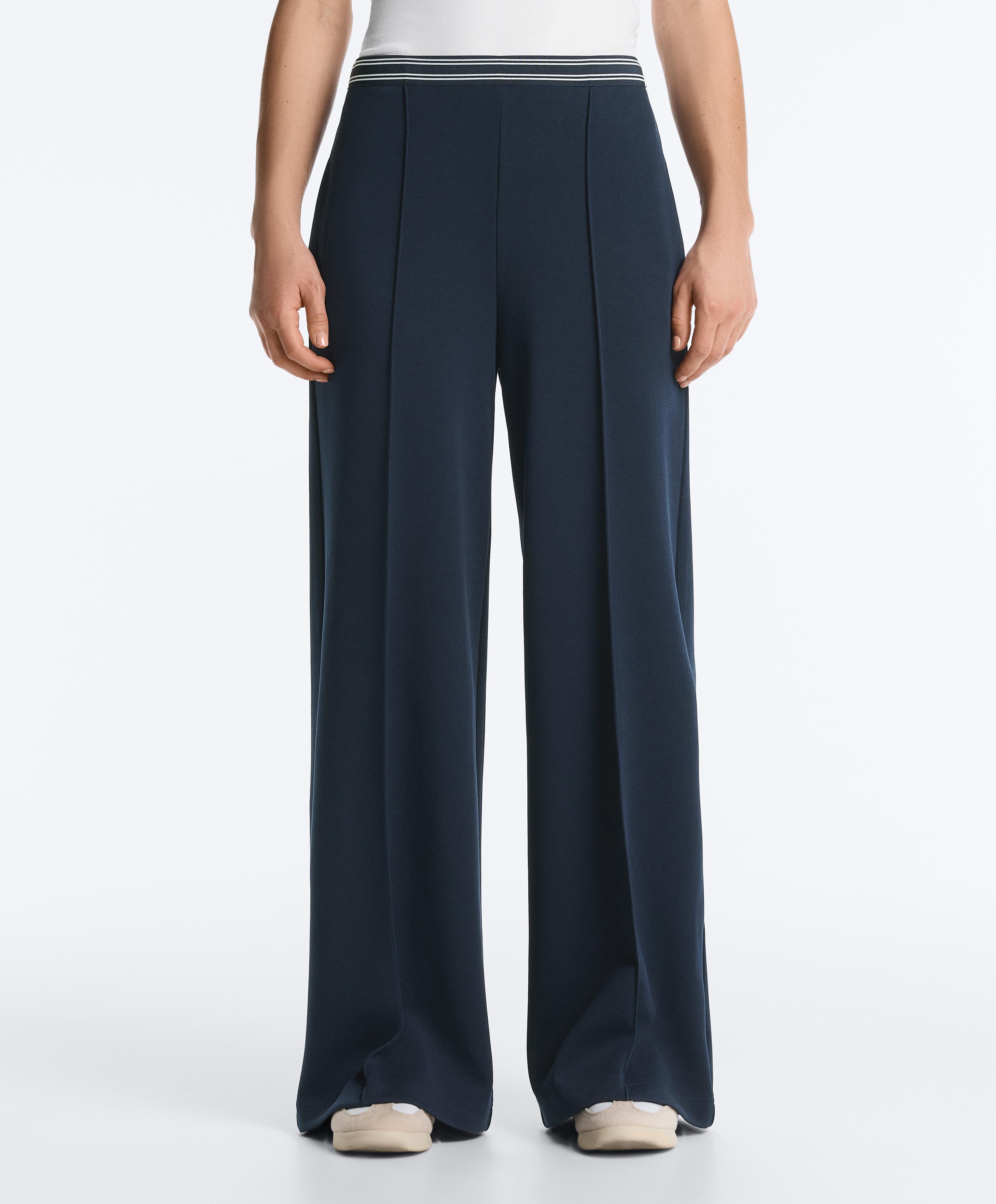 Straight-leg piqué trousers with cotton and contrast Piping — NAVY BLUE