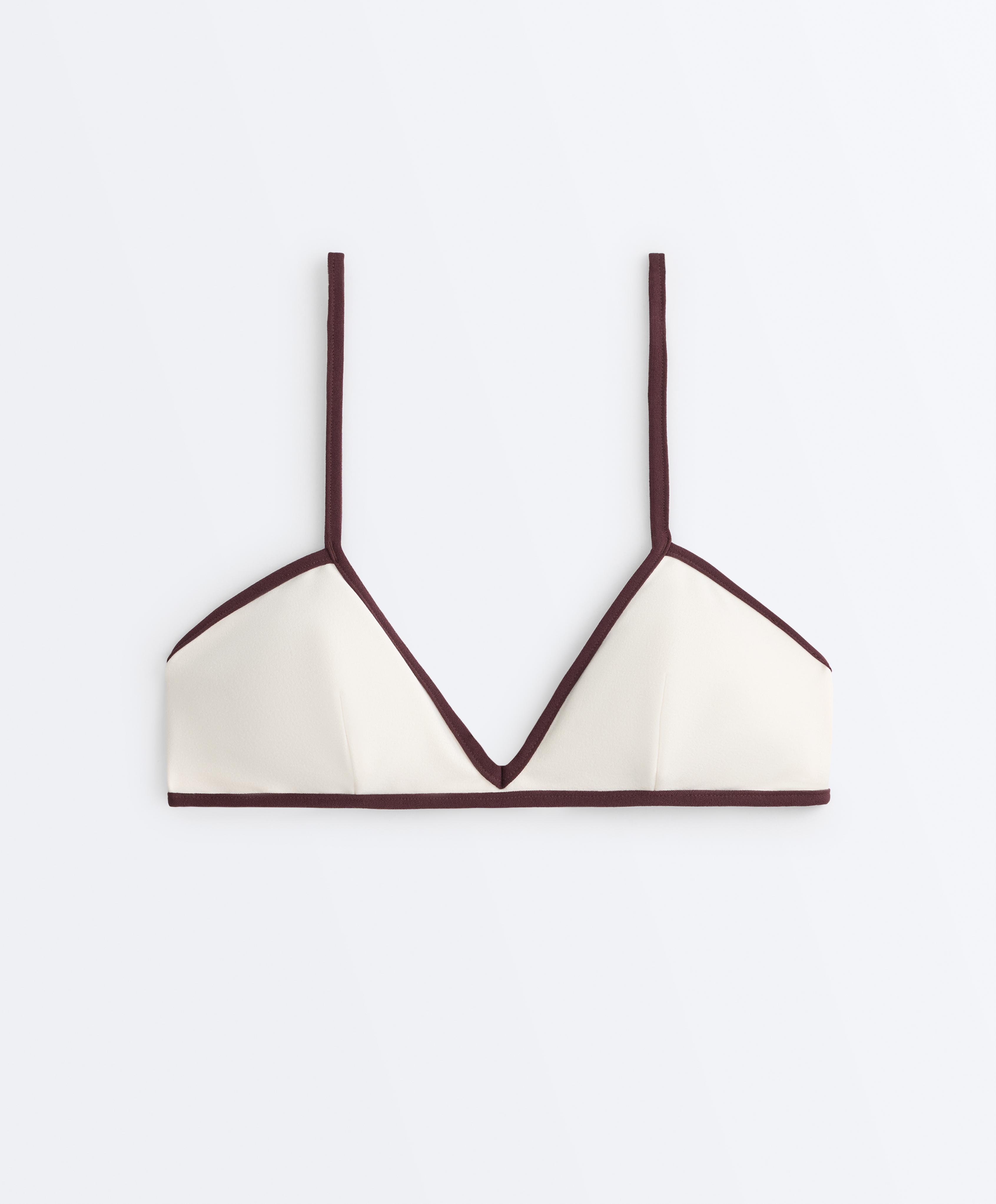 Contrast trim triangle bikini top — PALE ECRU