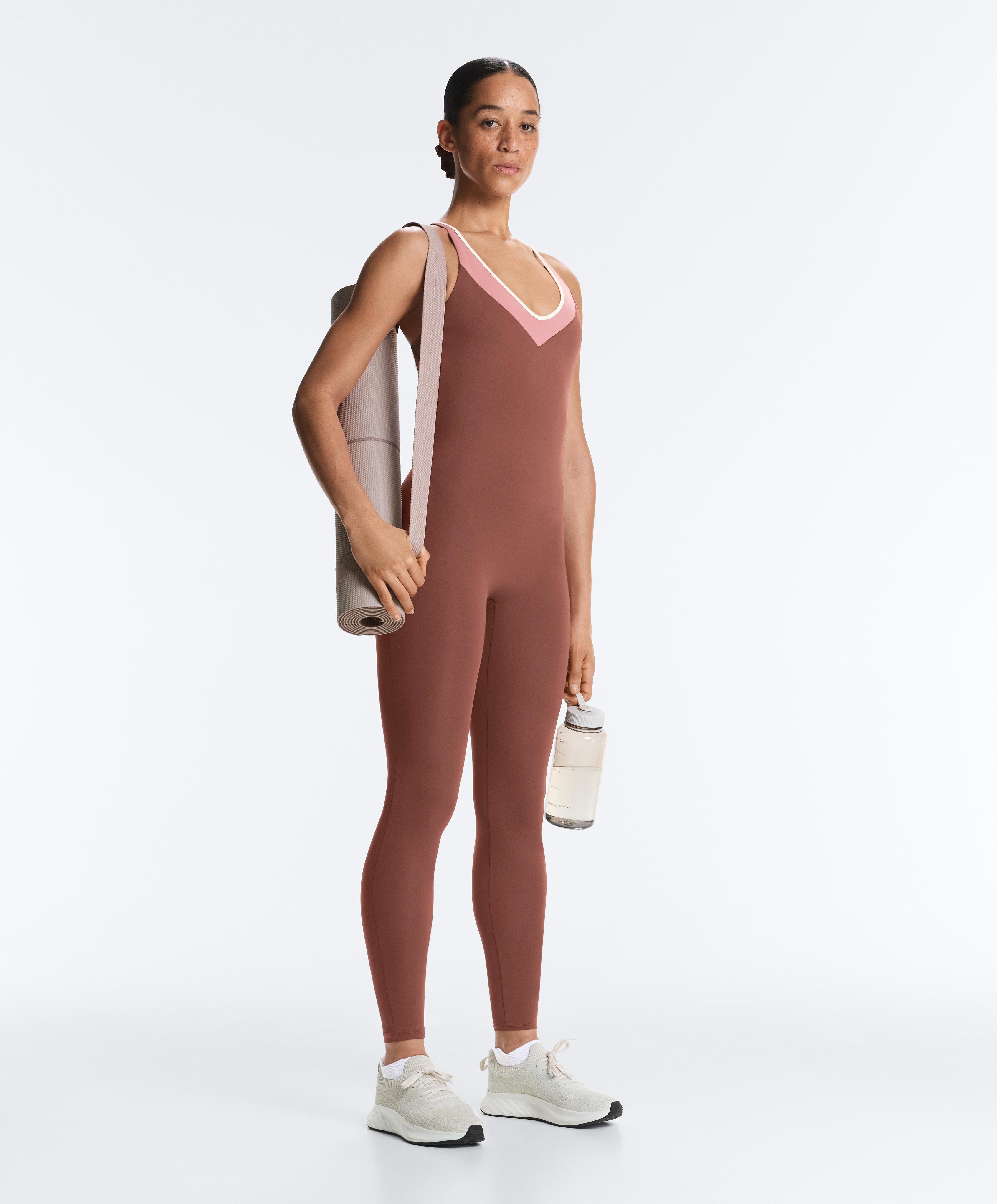 Comfortlux block long jumpsuit — MAHOGANY