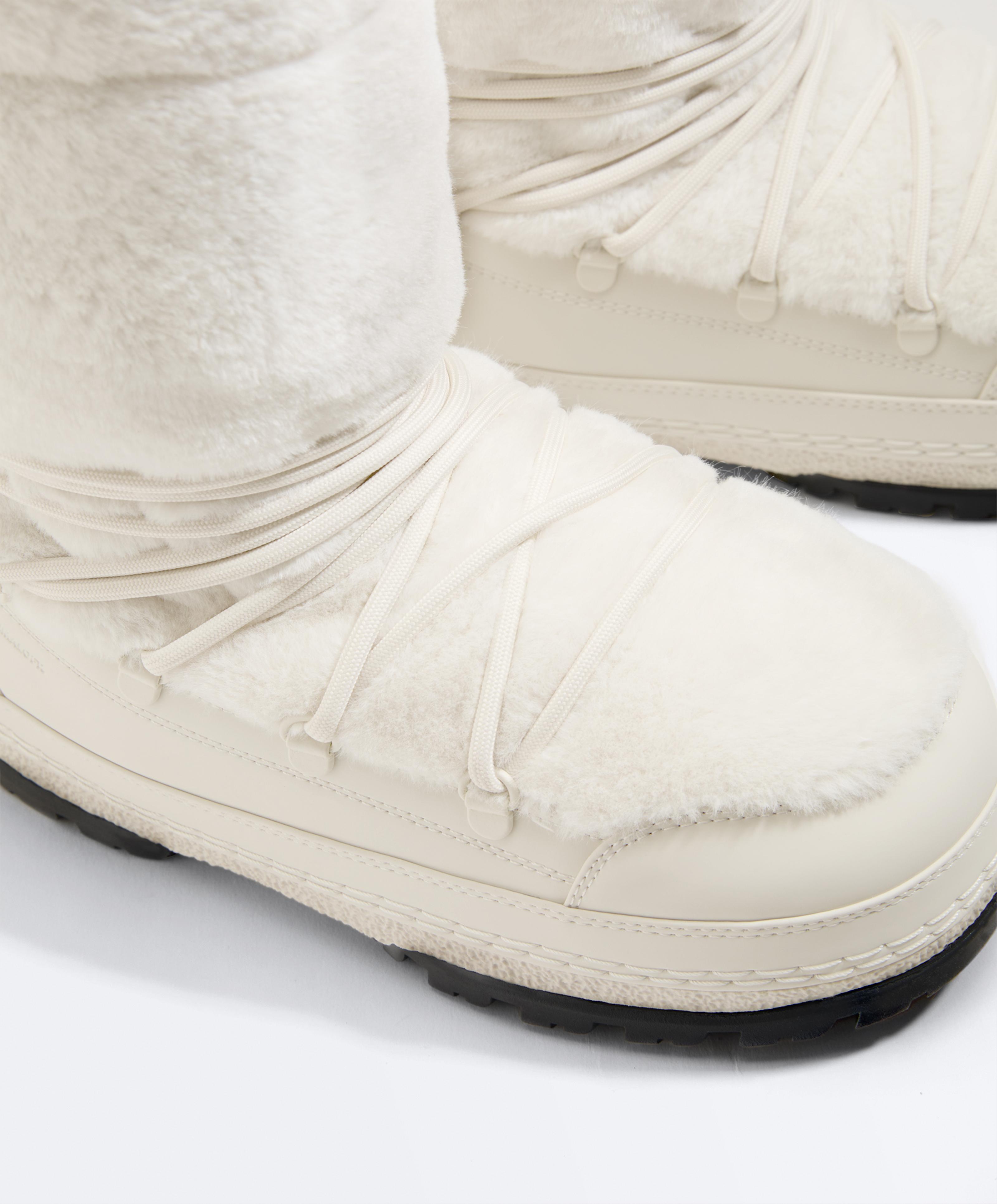 Lace-up technical faux fur boots — ECRU