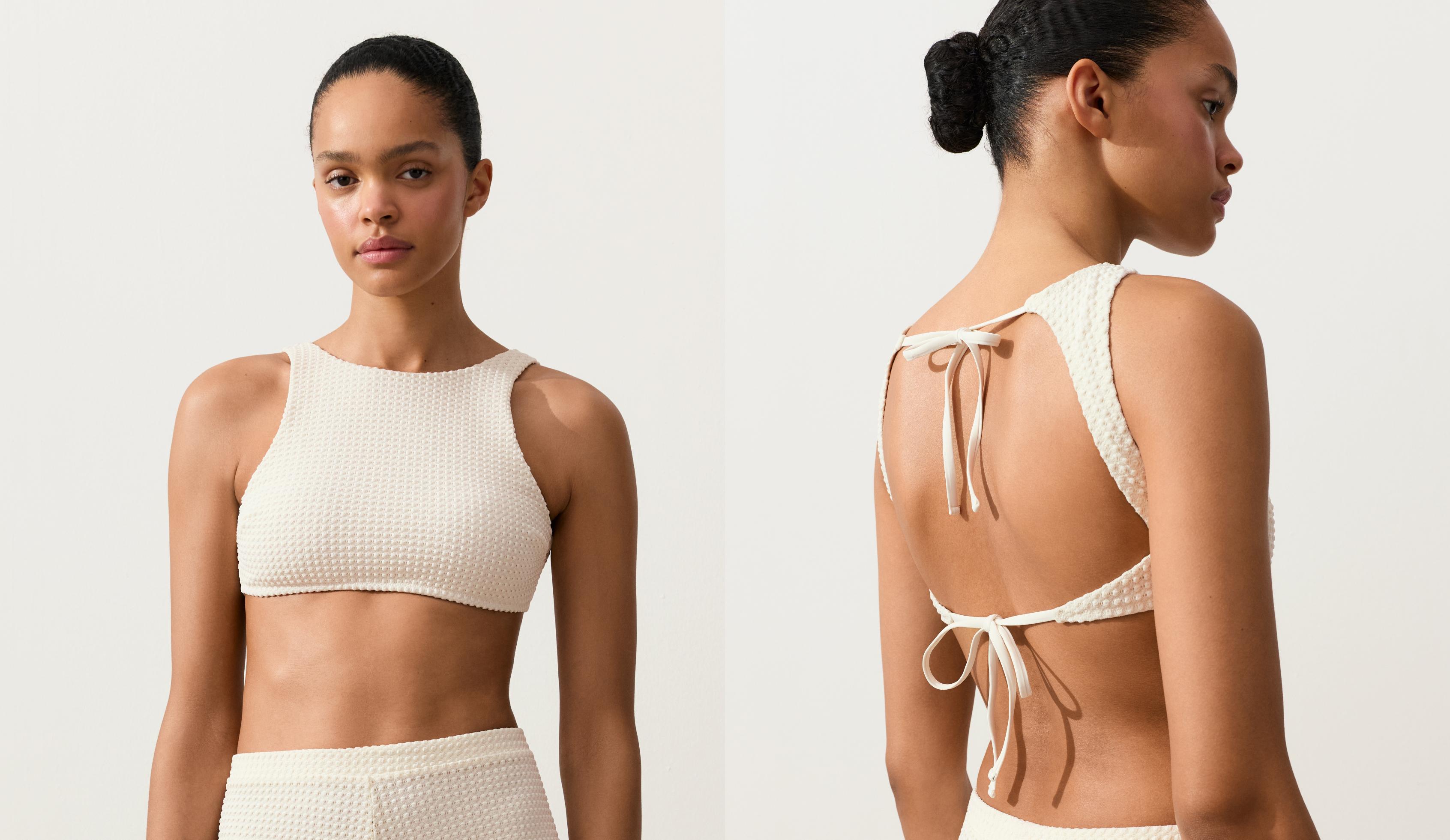 Bubble-texture crochet bikini top — ECRU