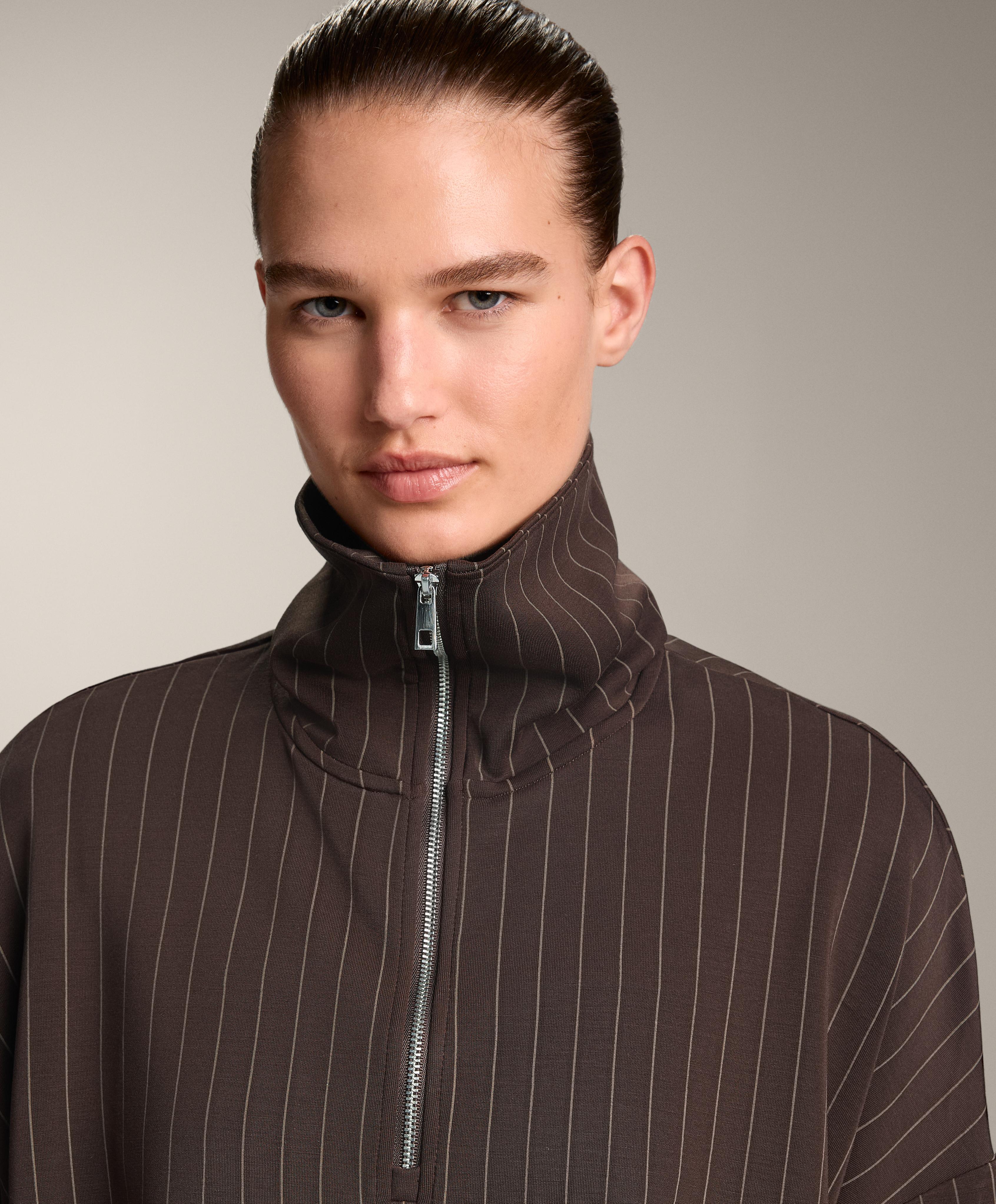 Long striped sweatshirt with adjustable waist and soft-touch modal - Sale Long striped sweatshirt with adjustable waist and soft-touch modal - Sale