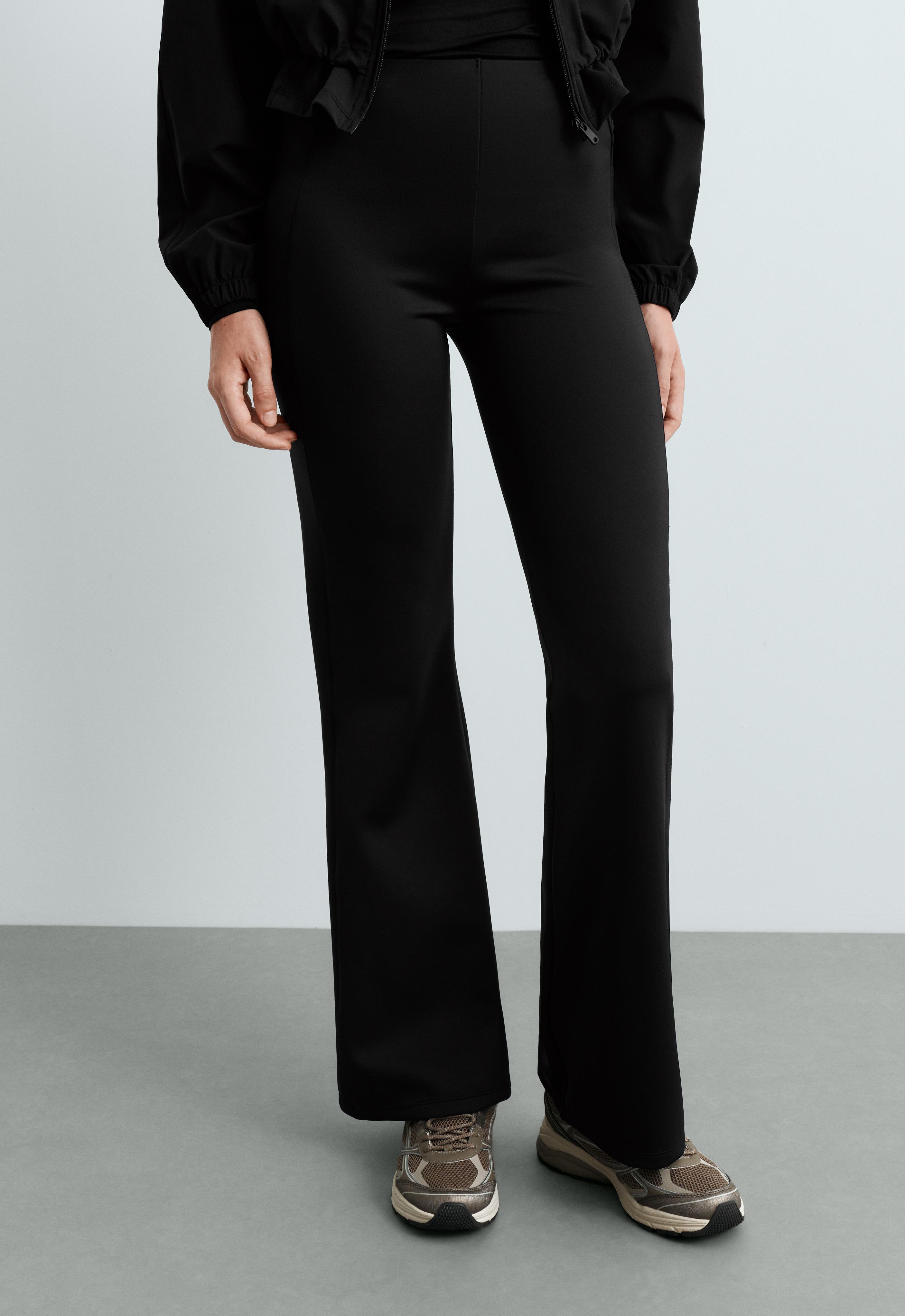 Neoprene-effect high rise flare trousers — BLACK