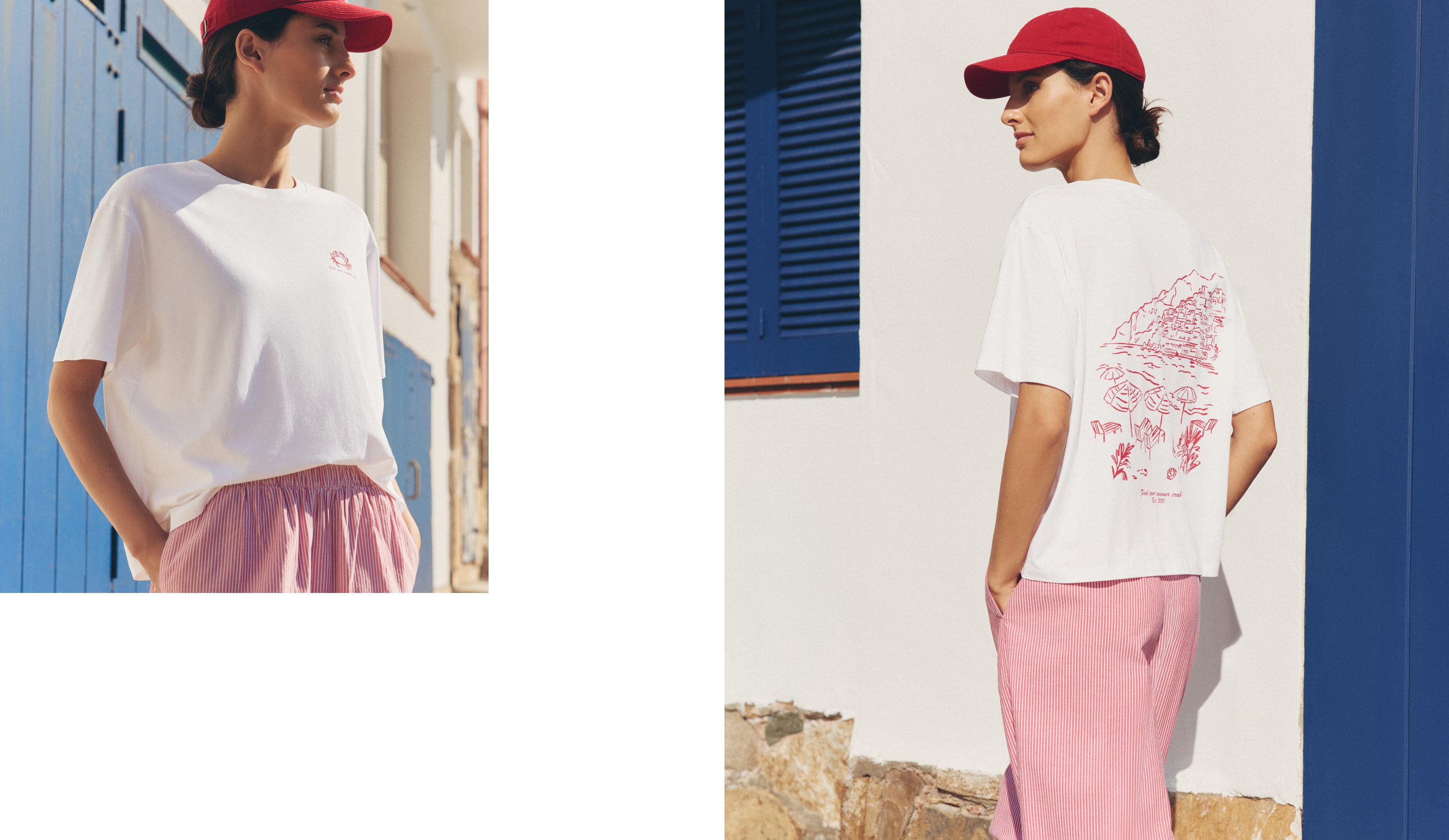 Boxy short-sleeved cotton blend T-shirt with slogan