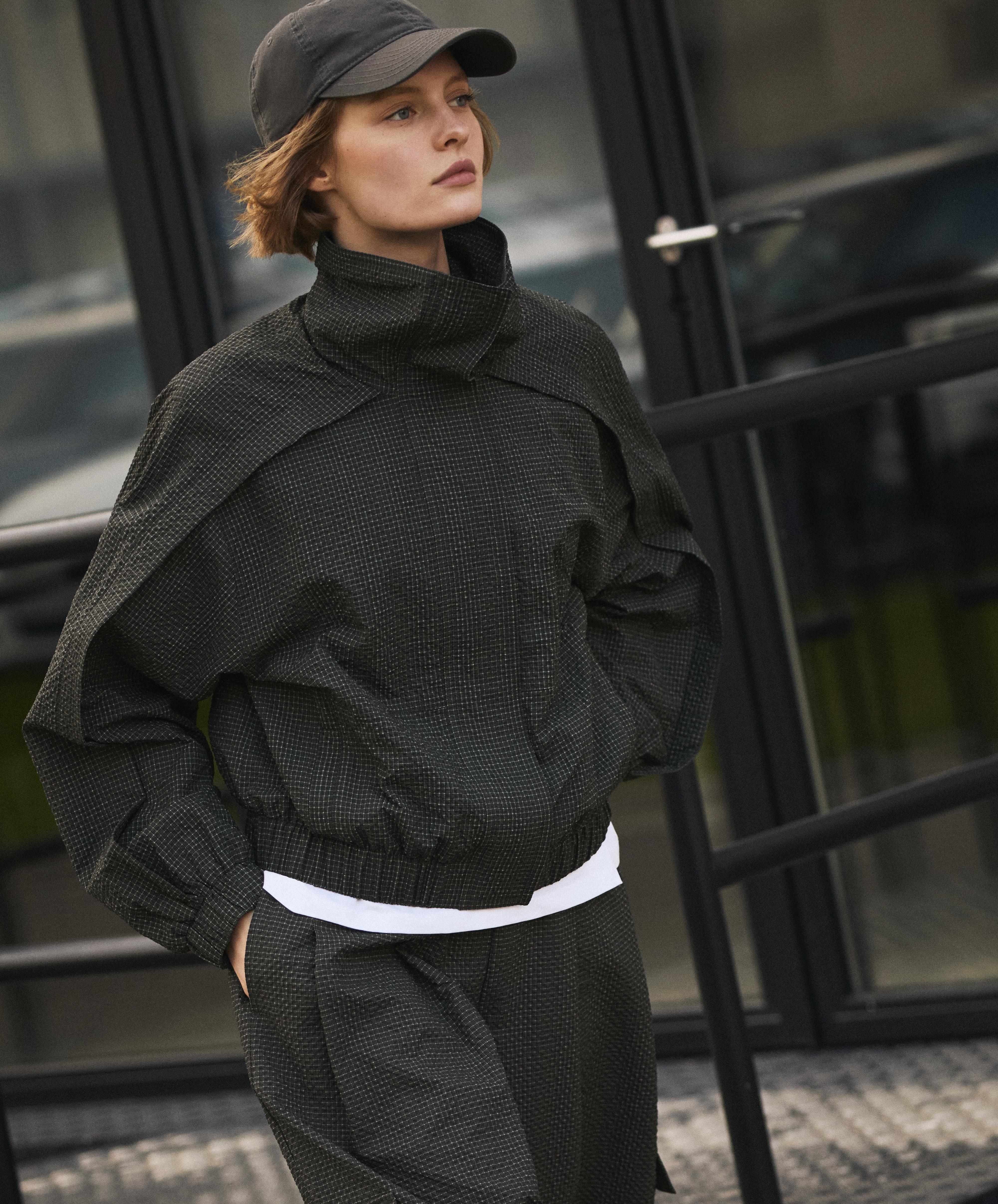 Water-repellent checked nylon track jacket — BLACK