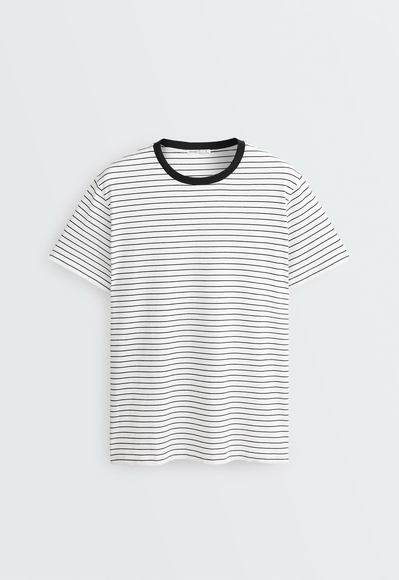 Oversize short-sleeved cotton blend T-shirt with contrast stripes — WHITE