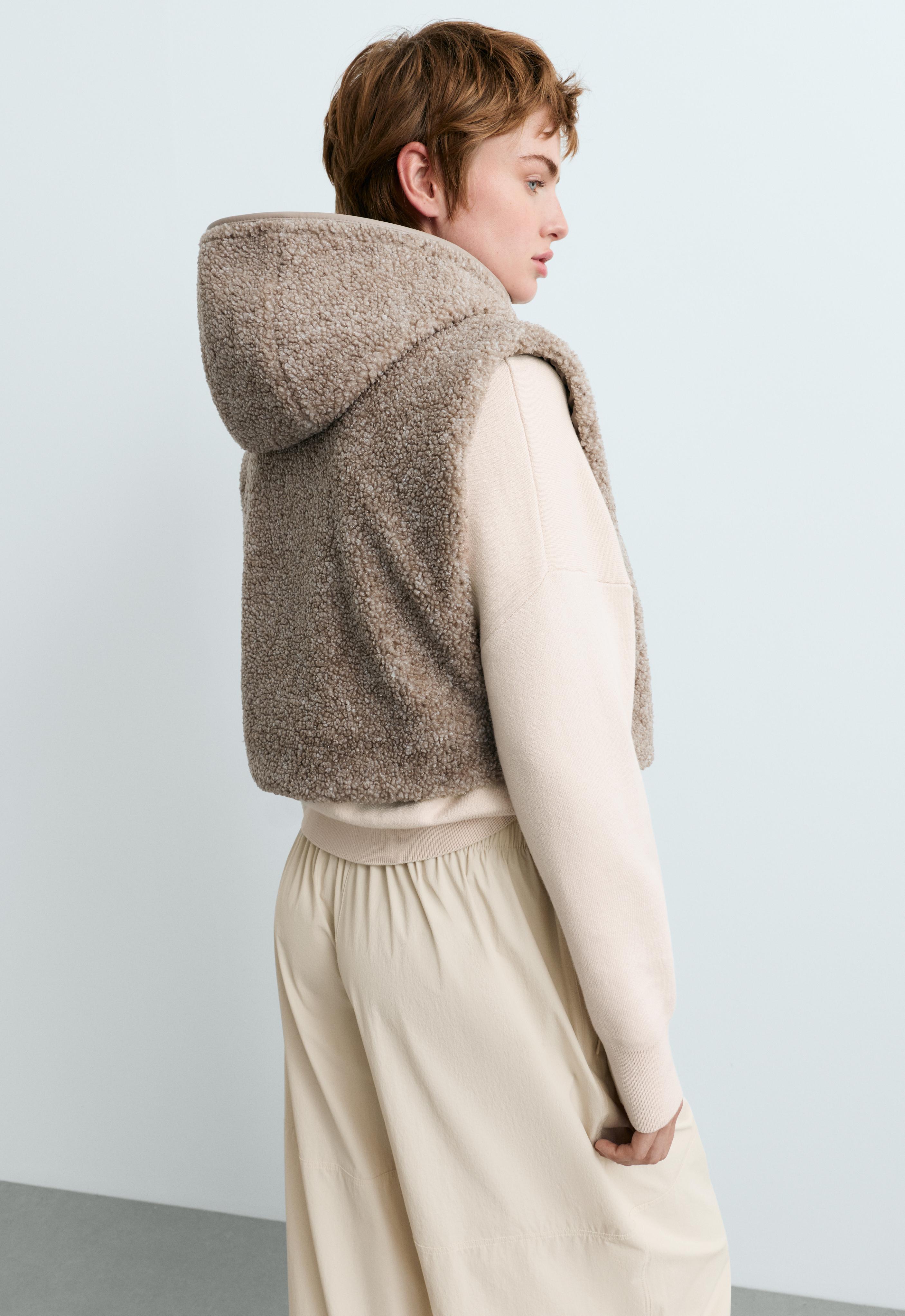 Faux-shearling hooded gilet — MINK MELANGE