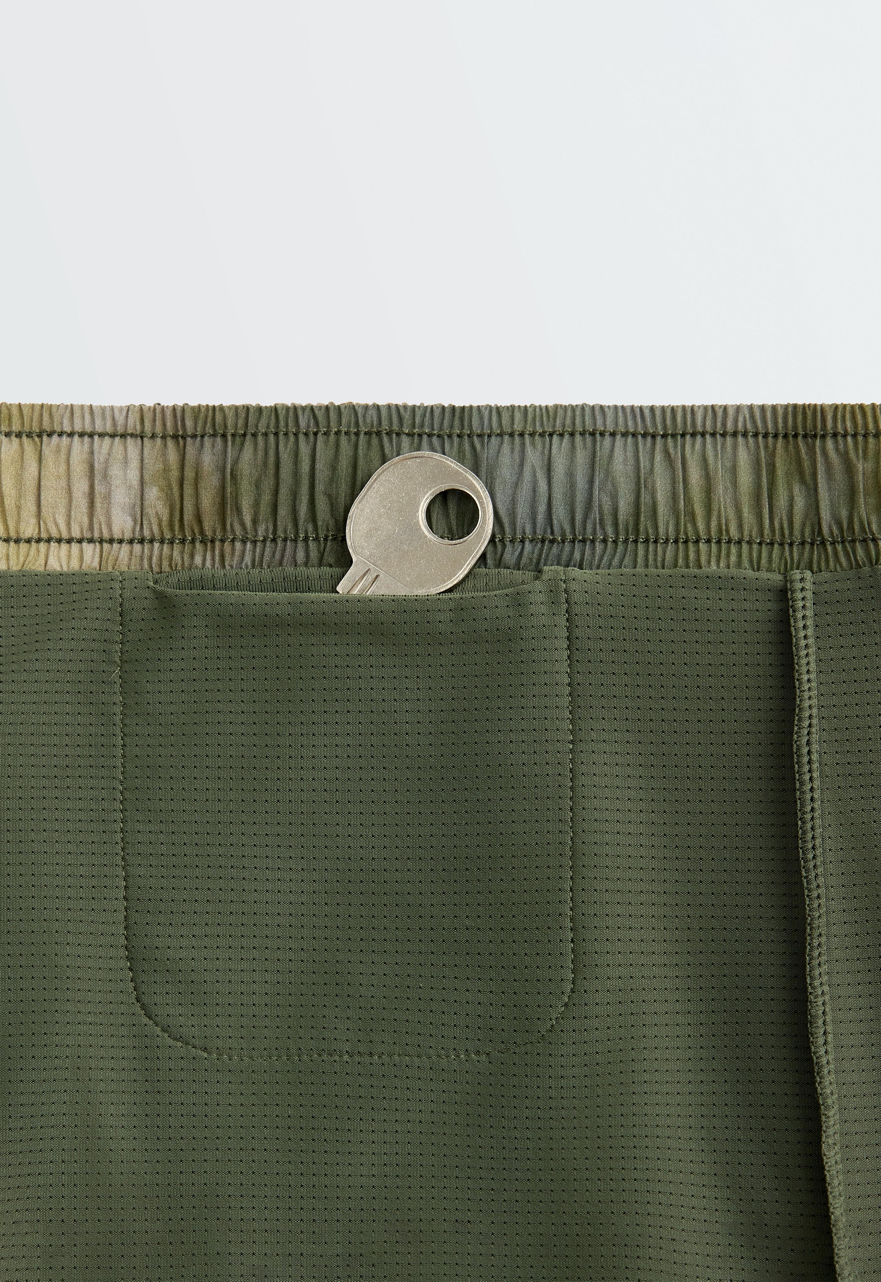 Printed mid rise 2-in-1 technical shorts — KHAKI