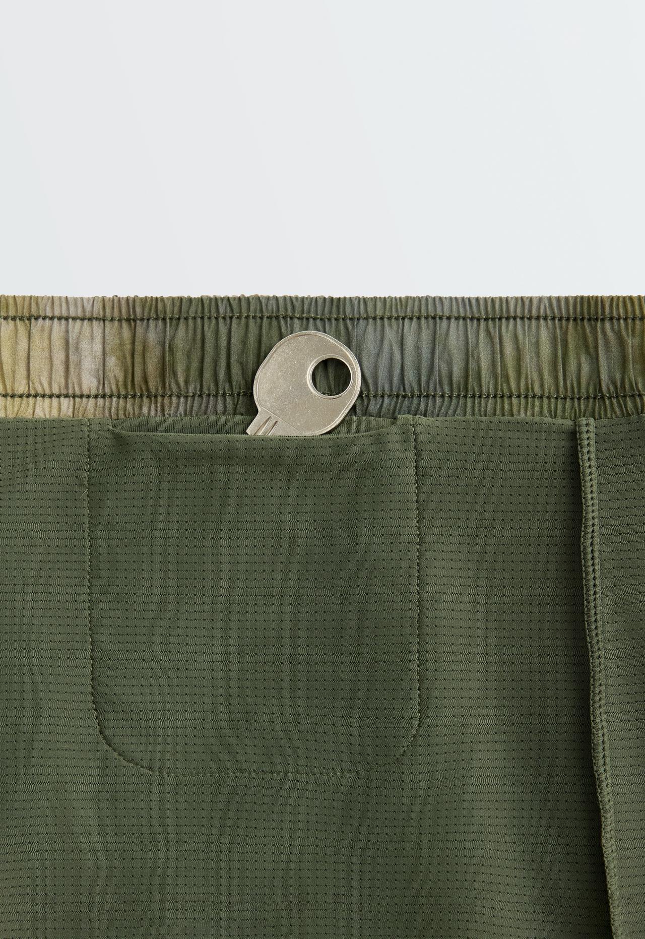 Printed mid rise 2-in-1 technical shorts — KHAKI