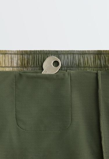 Printed mid rise 2-in-1 technical shorts — KHAKI 9