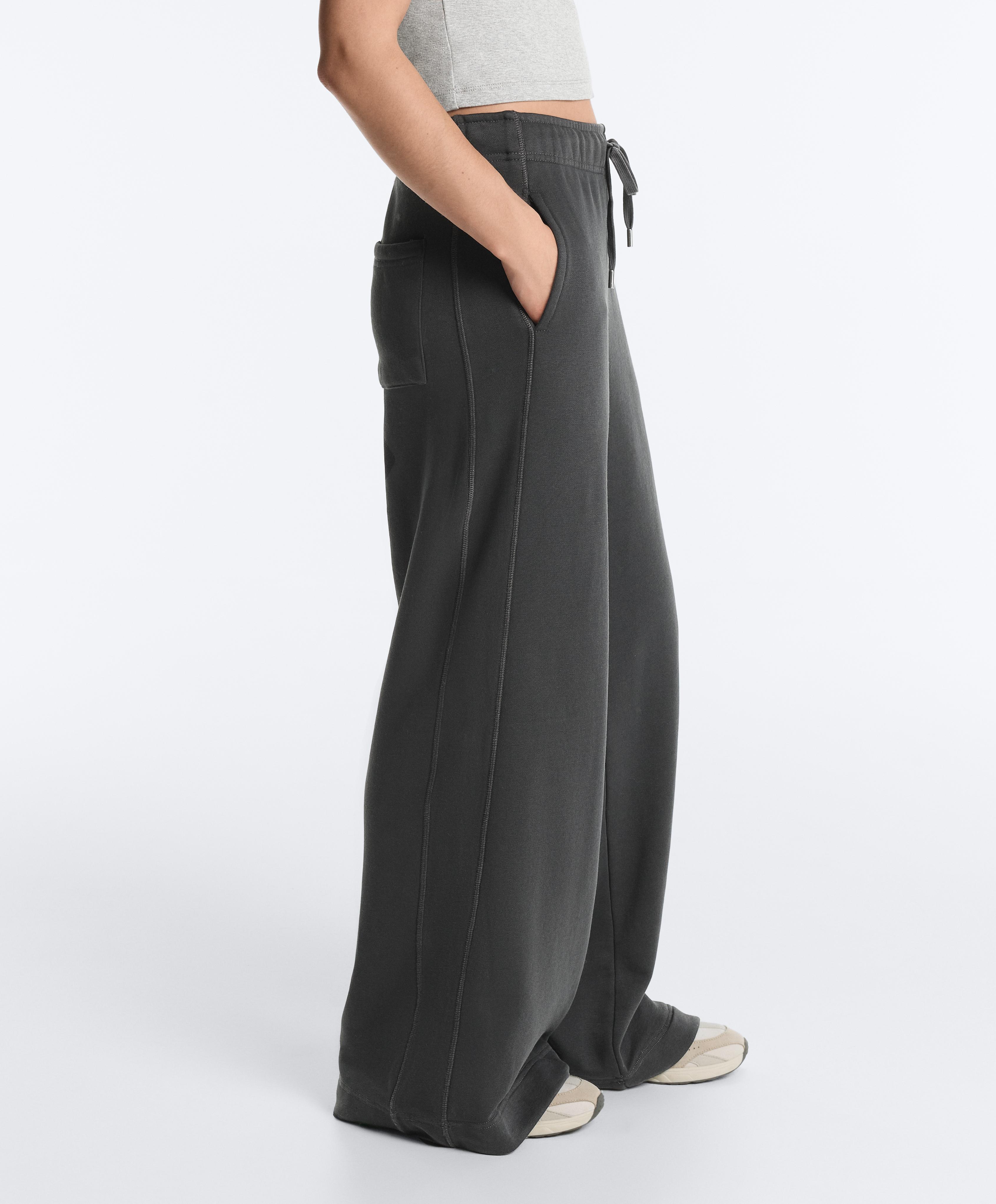 Fleece cotton blend straight-leg trousers — DARK ANTHRACITE
