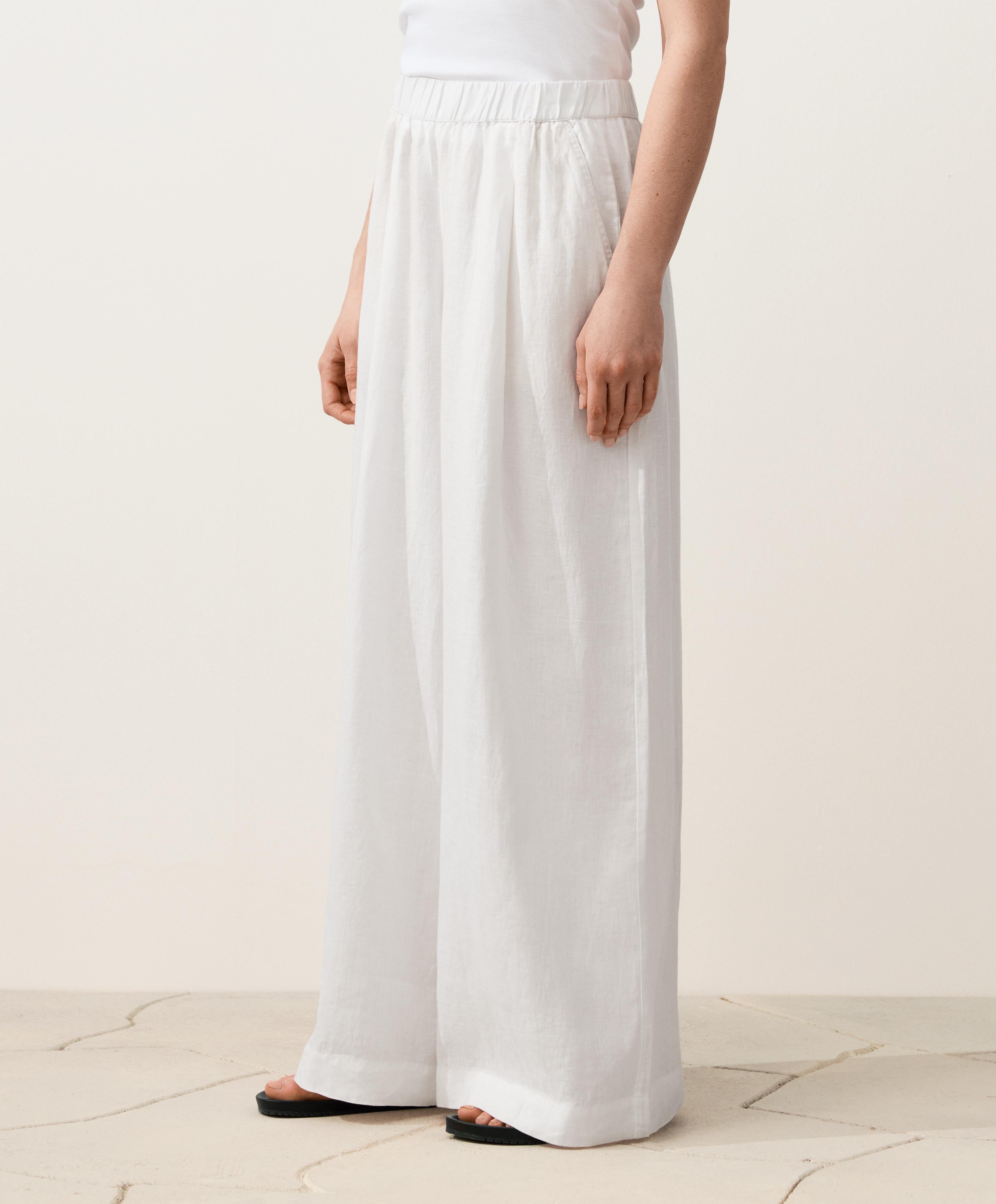 100% linen wide-leg trousers — WHITE