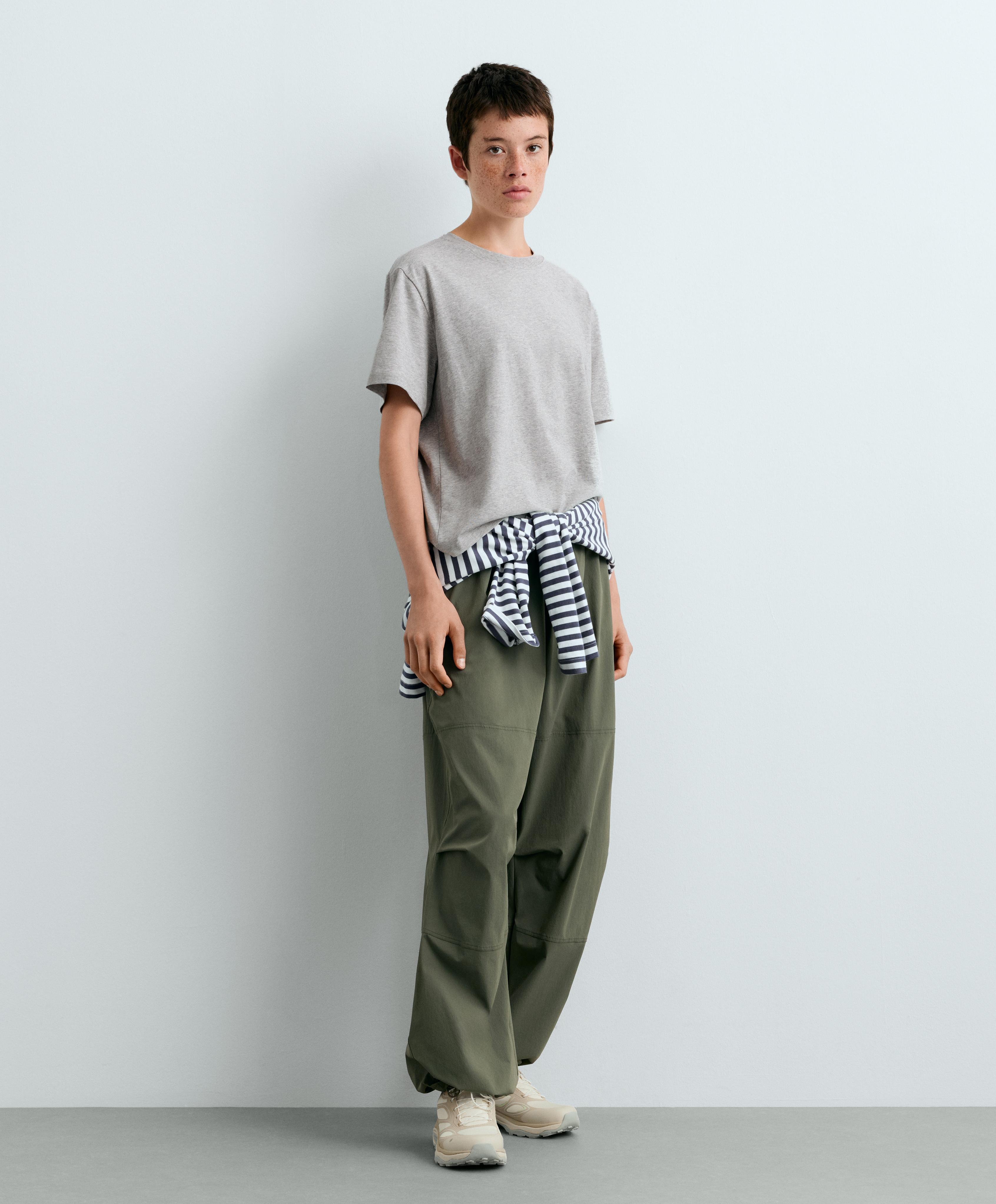 Boxy short-sleeved cotton blend T-shirt — PALE GREY