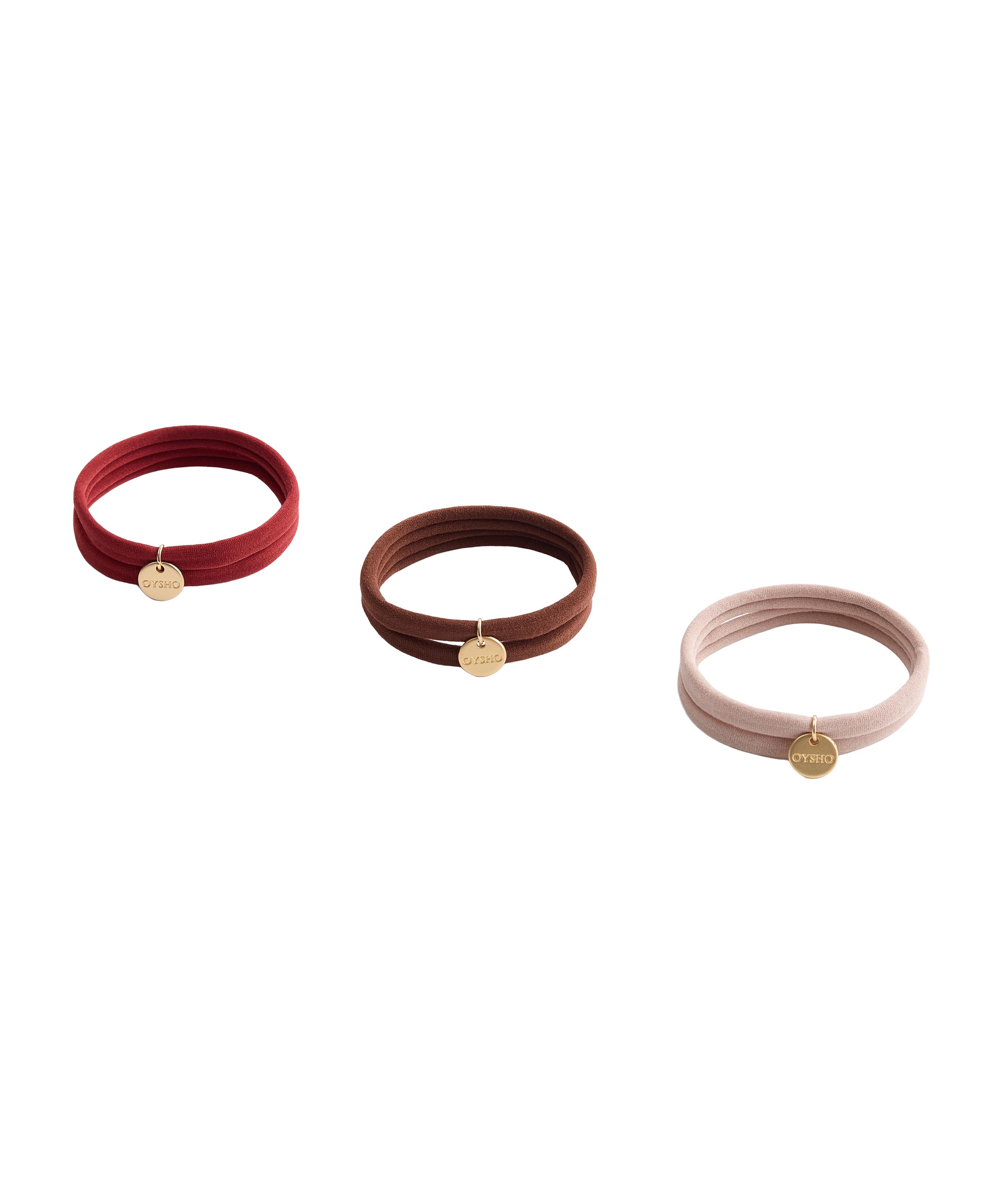 6 Oysho plaque hair ties — DARK BROWN