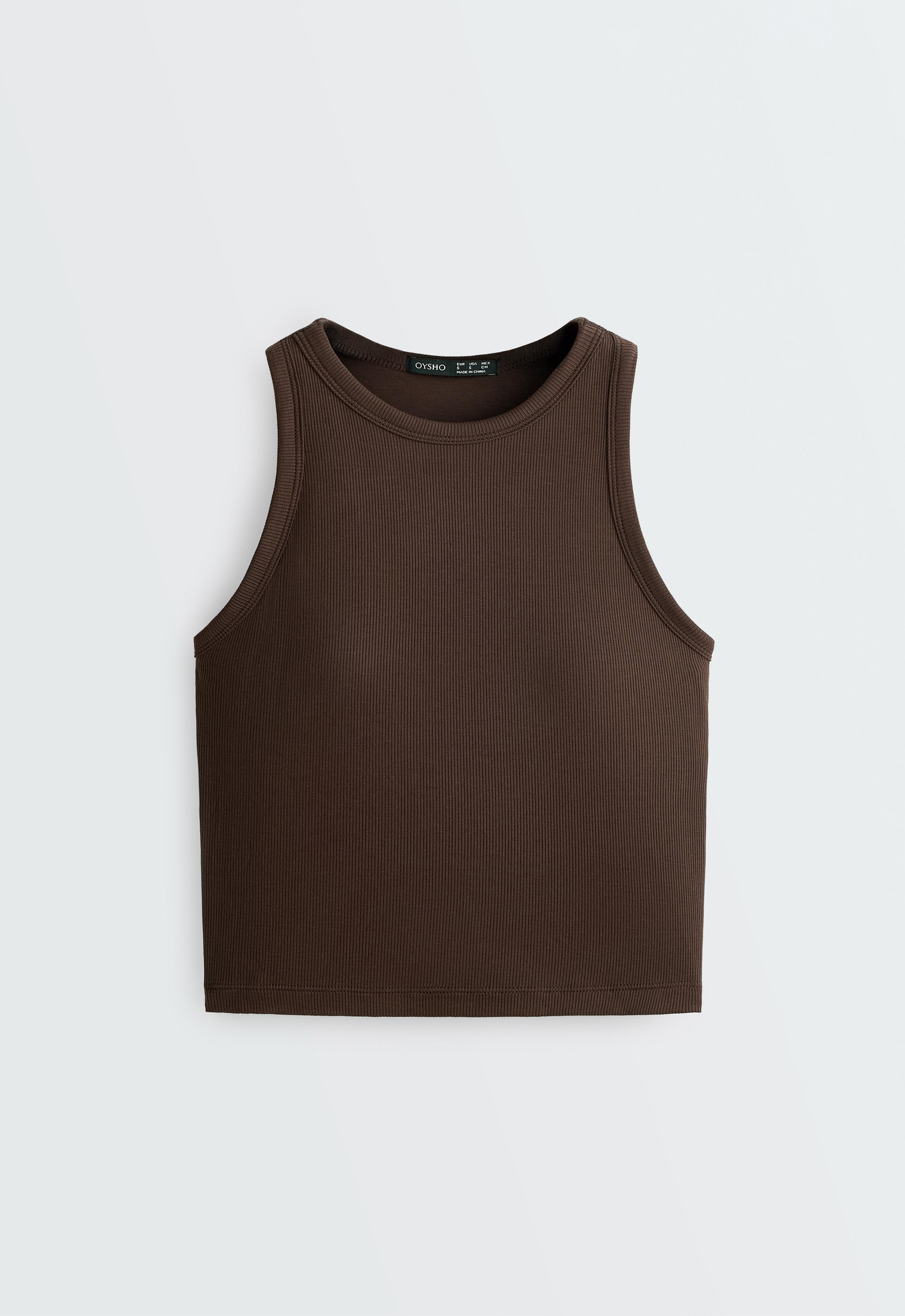 Rib modal blend long tank top — DARK BROWN