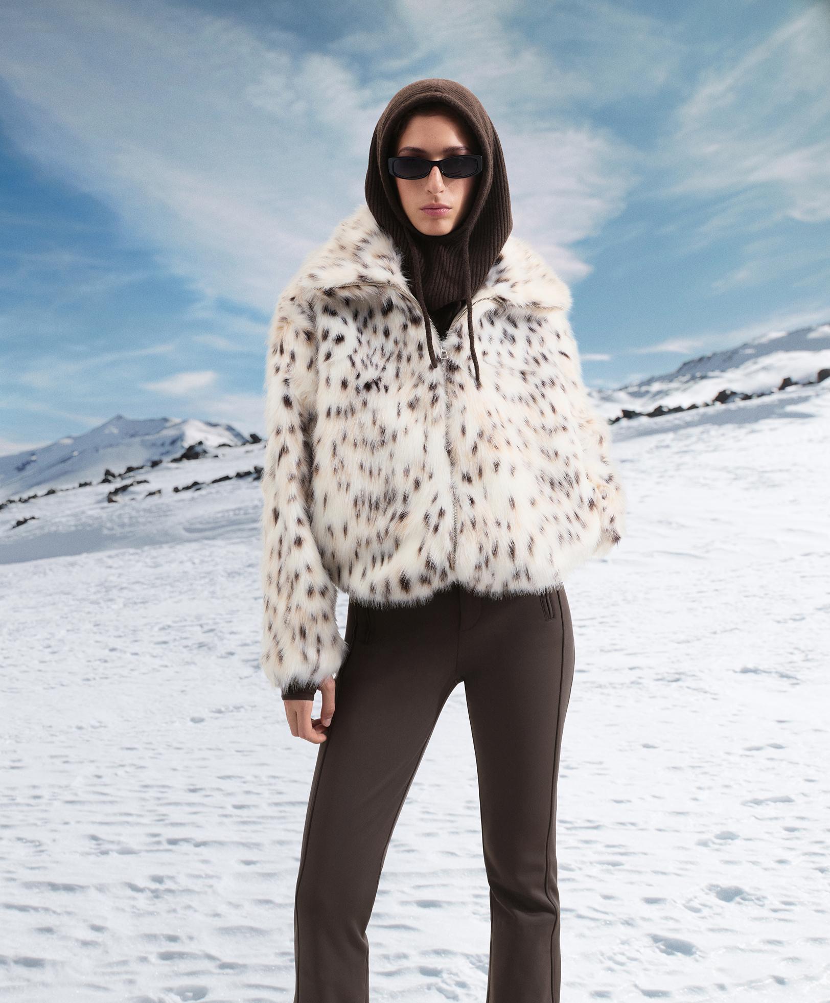 Animal print faux-fur jacket — ECRU
