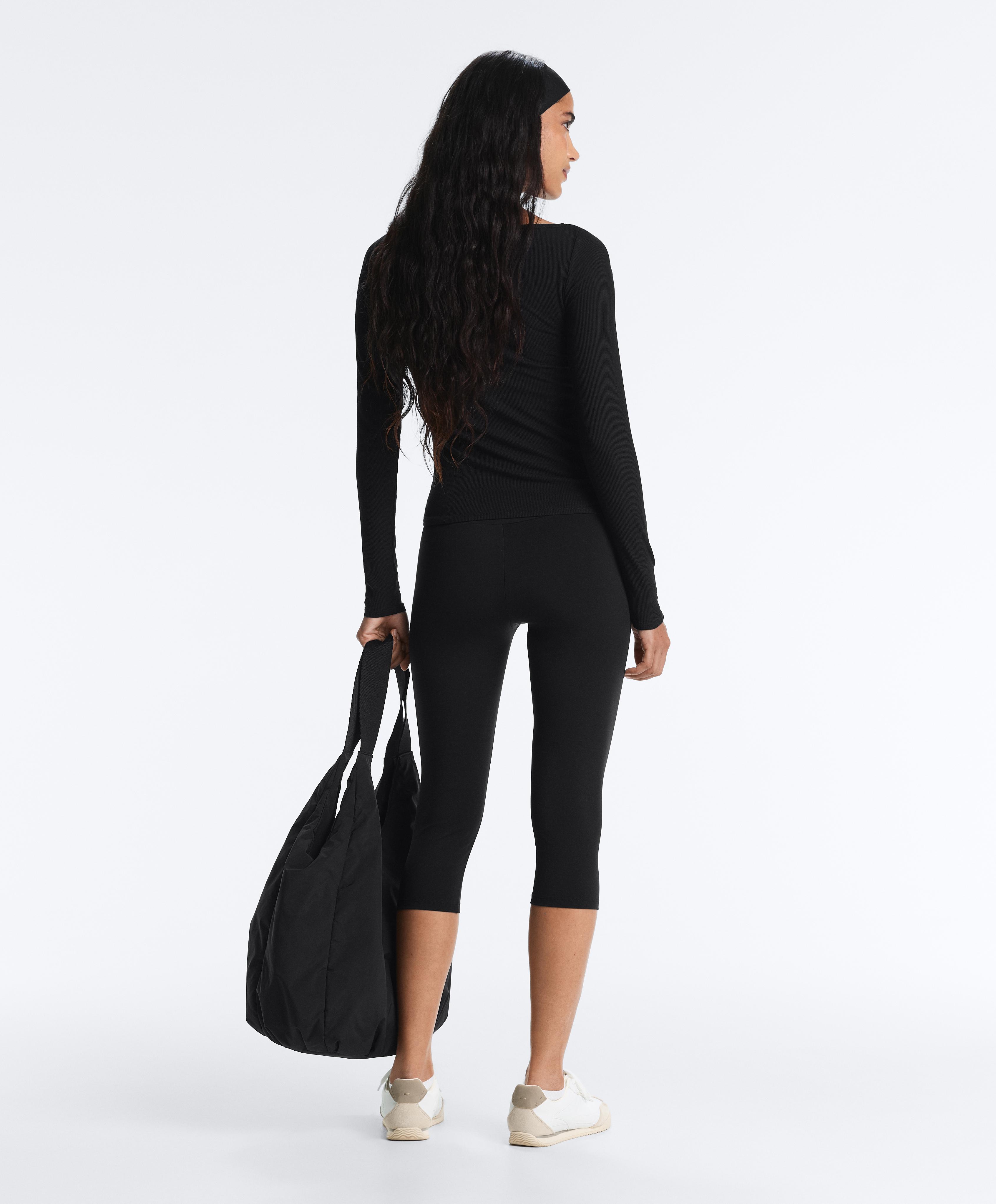 Rib modal blend boat neck T-shirt — BLACK