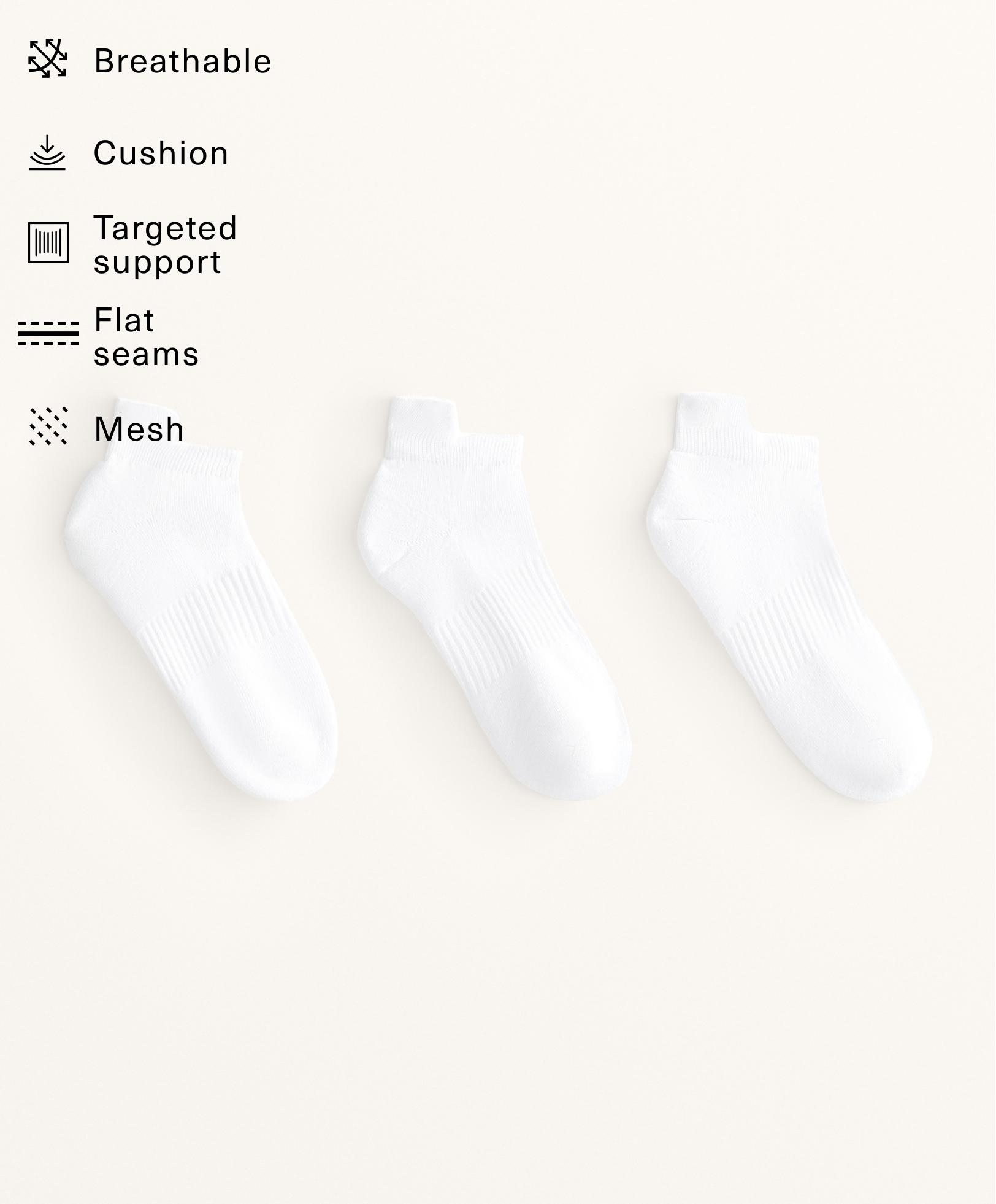 3 pairs of cotton blend sports sneaker socks with heel tab