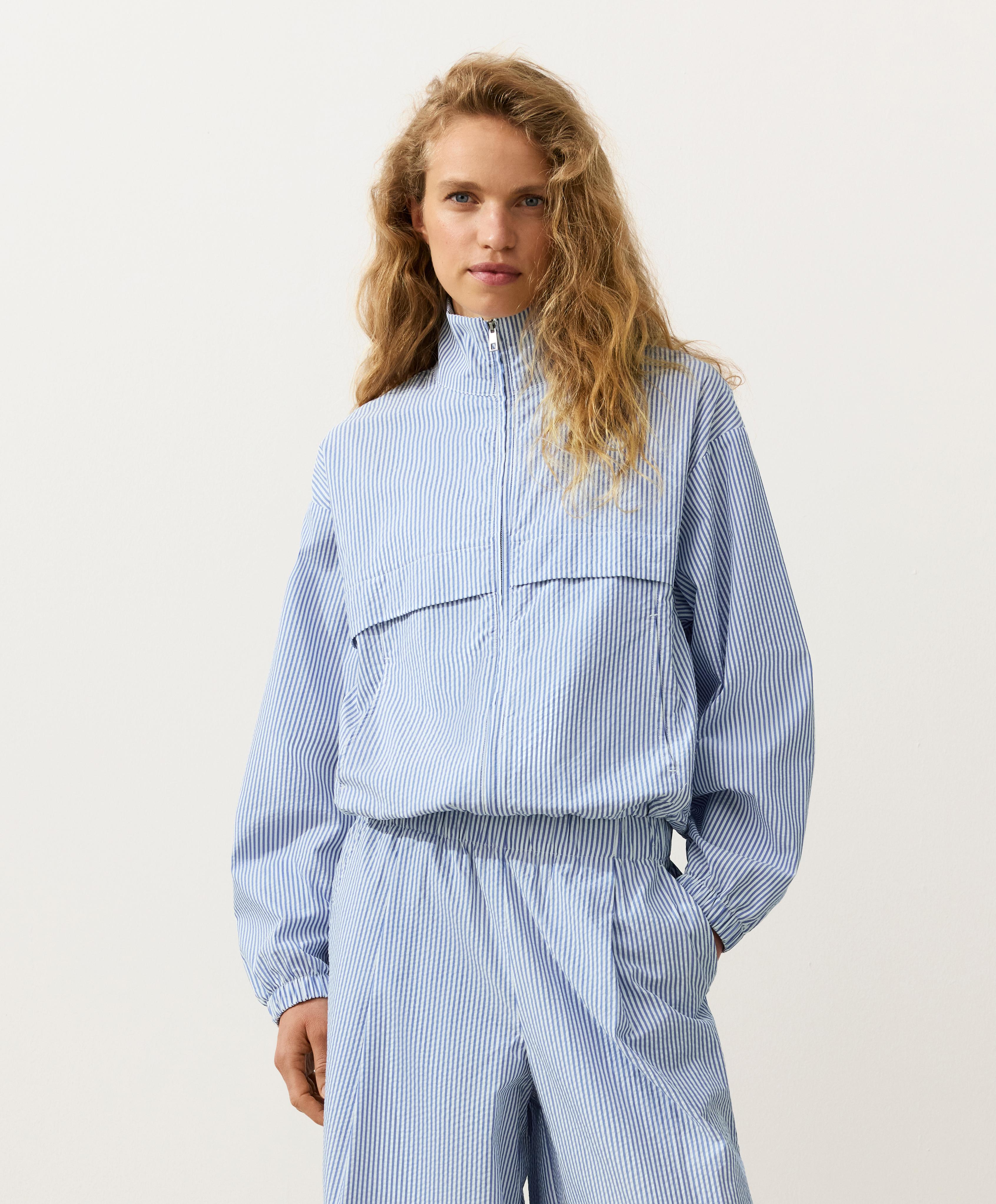 Cotton blend striped Track jacket — PALE BLUE