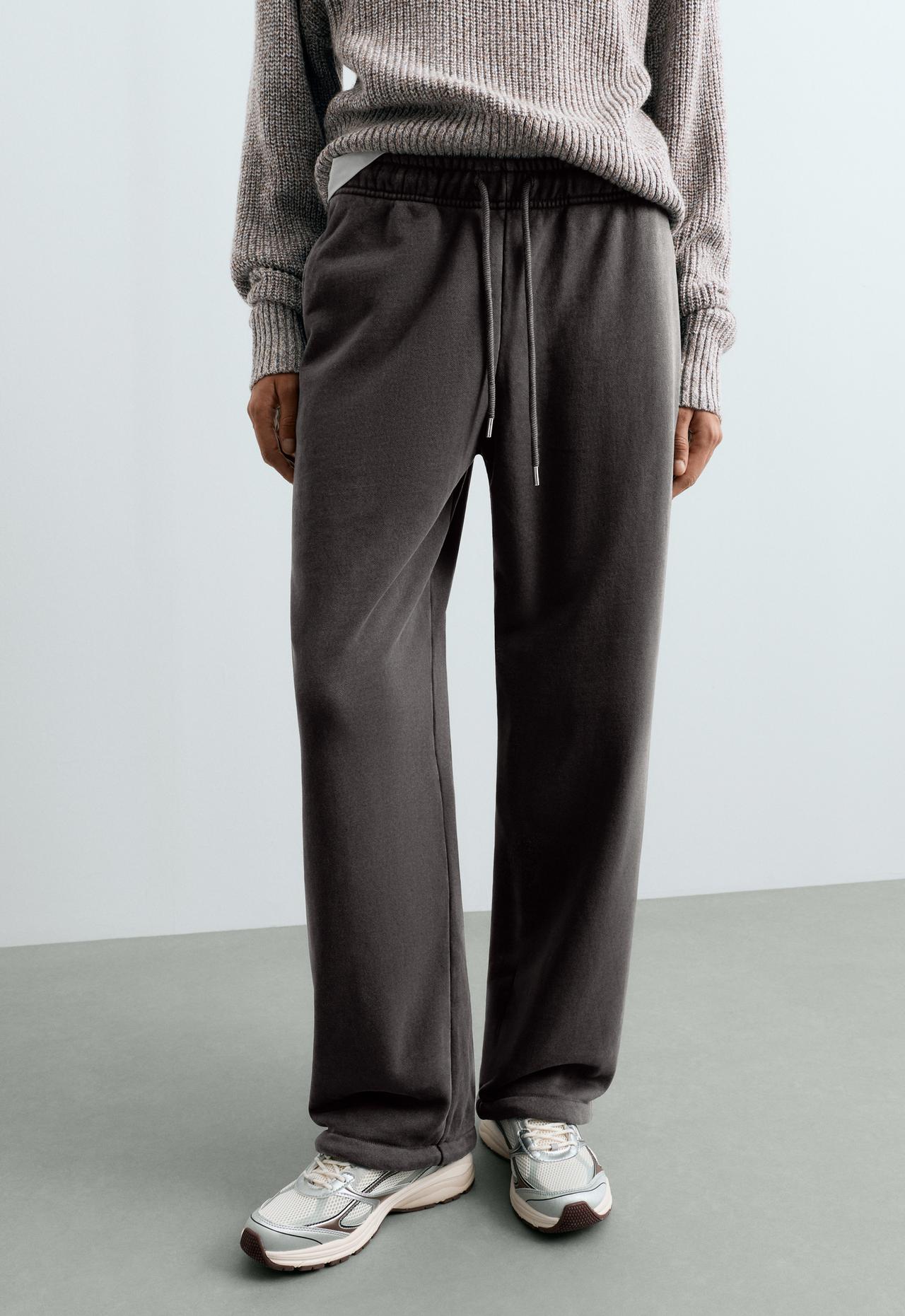 Adjustable cotton-blend fleece straight trousers — DARK ANTHRACITE