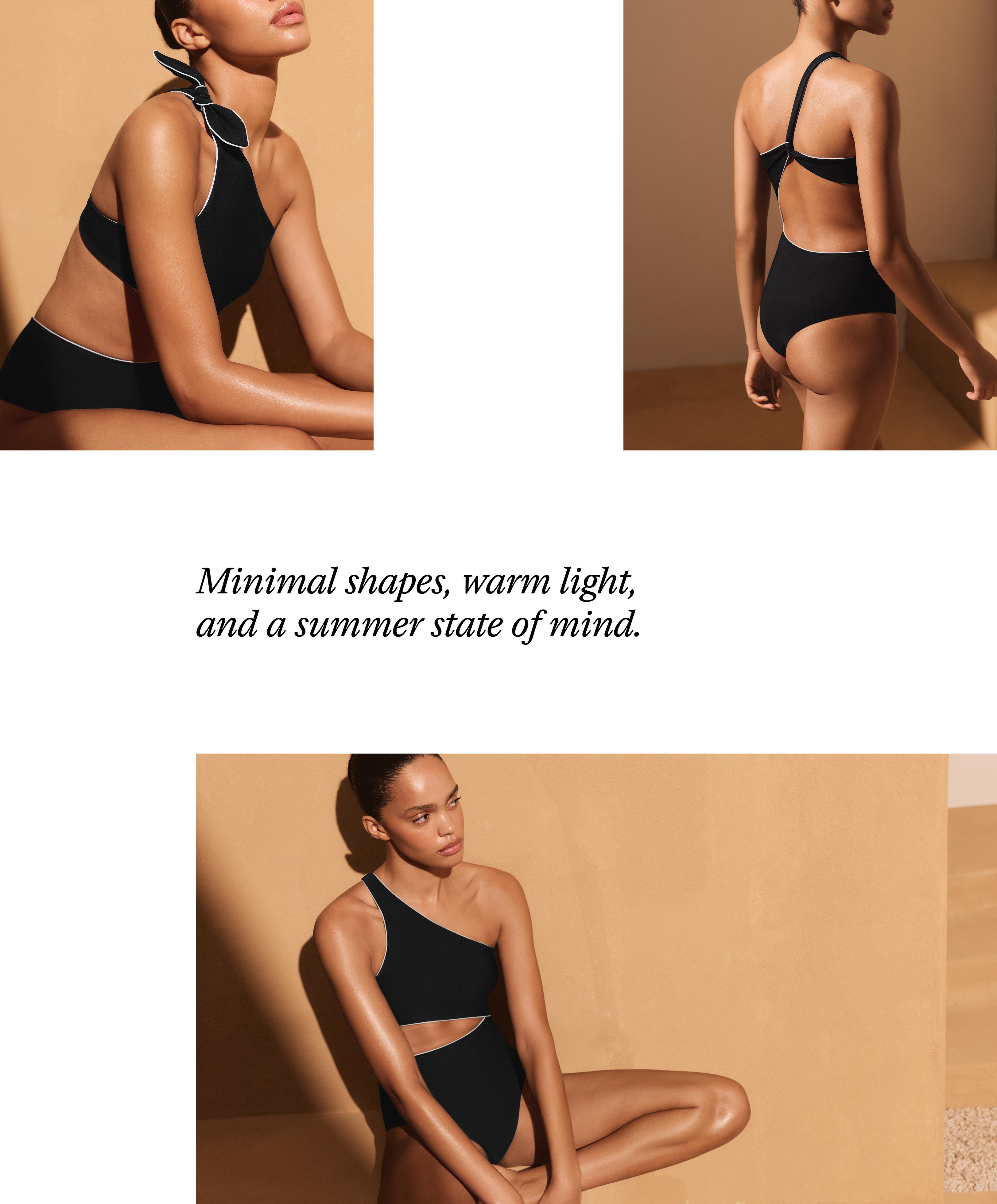 Asymmetric piping bow trikini — BLACK