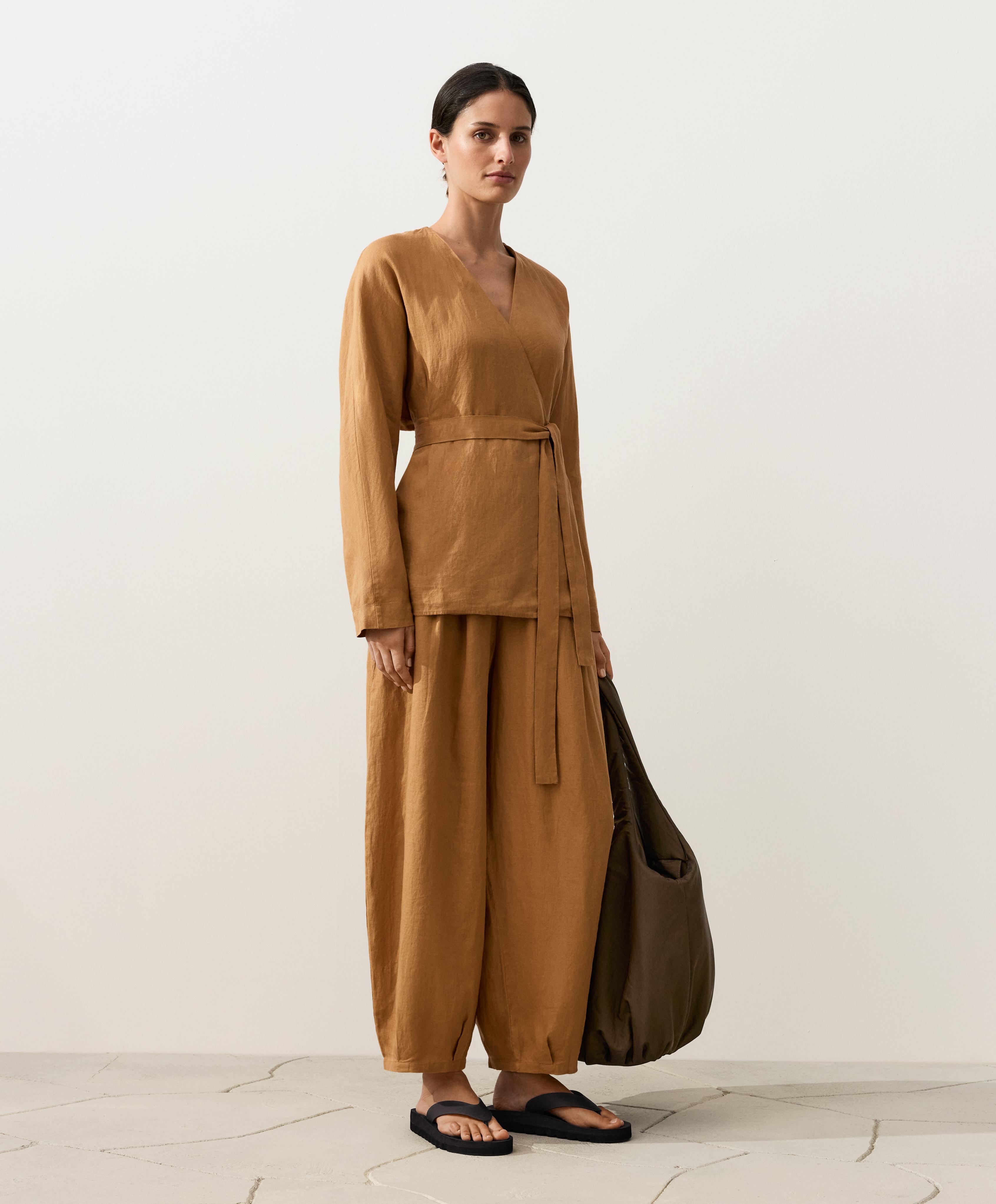 100% linen striped kimono shirt — MUSTARD