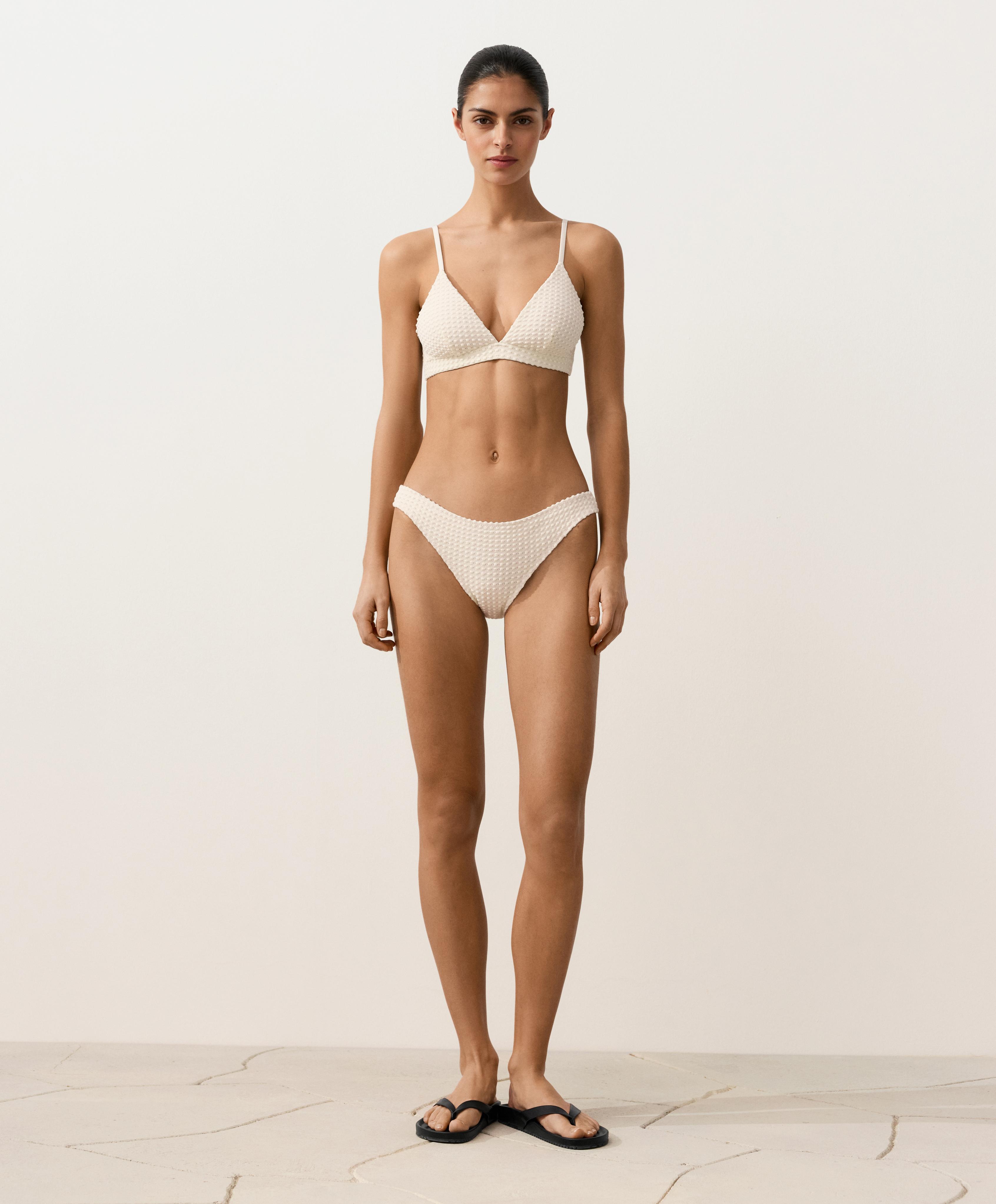 Bubble-texture crochet classic bikini briefs — ECRU