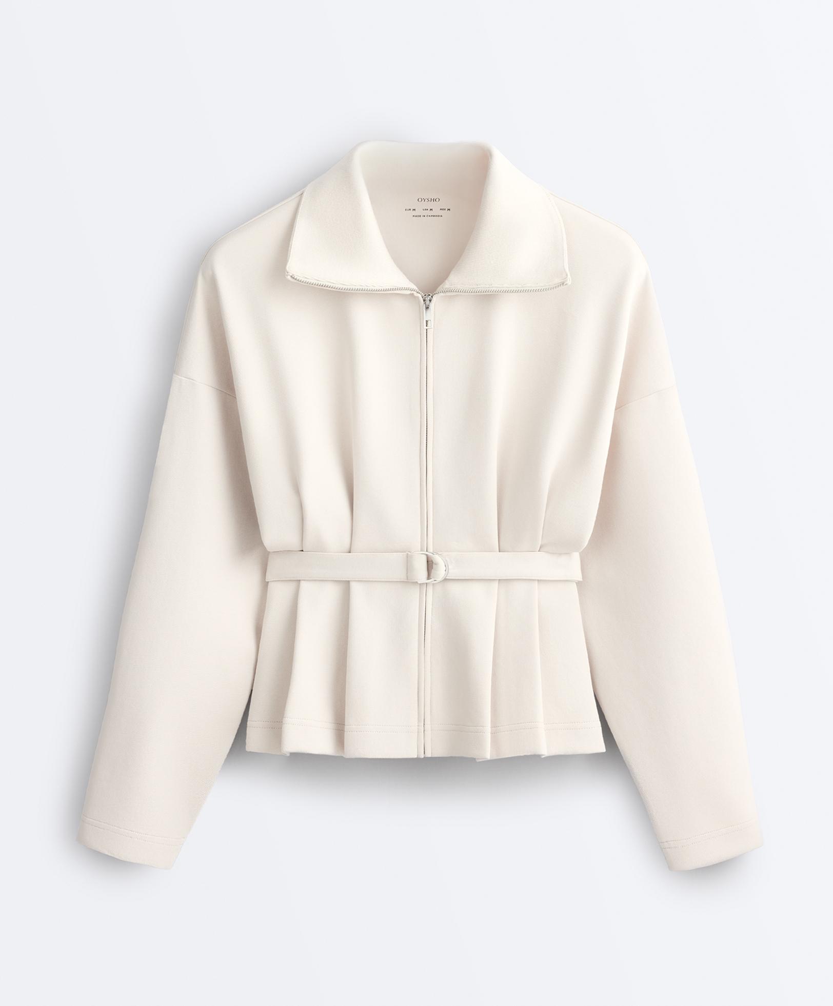 Cotton piqué belted jacket — PALE MINK
