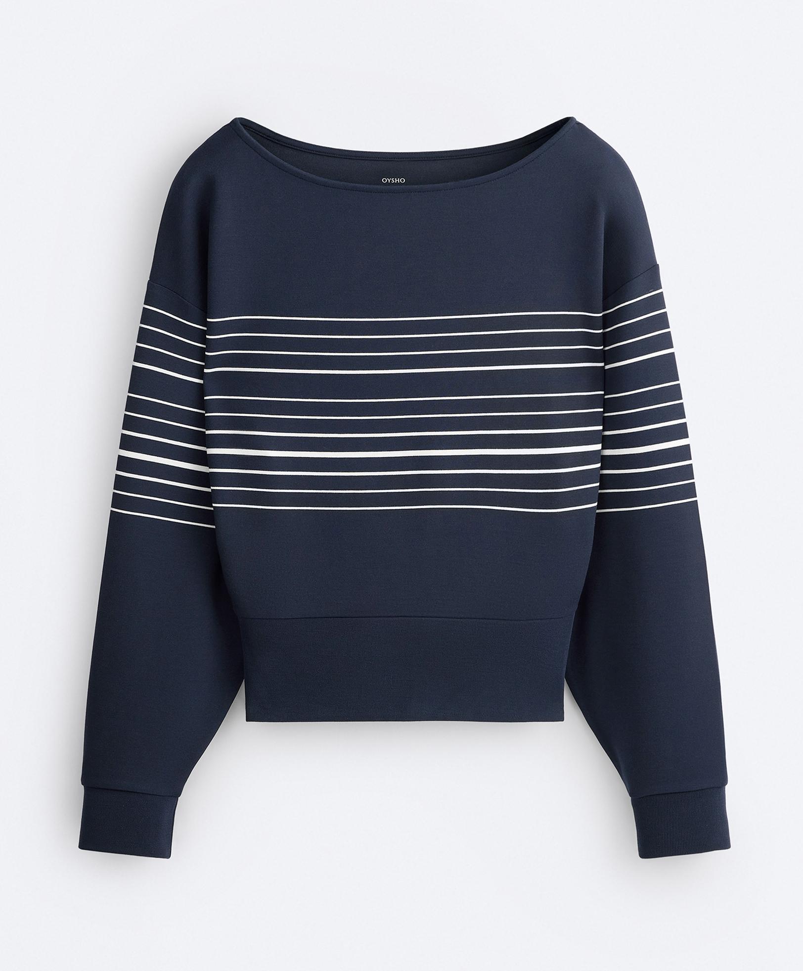 Sailor stripe soft-touch sweatshirt with modal — NAVY BLUE