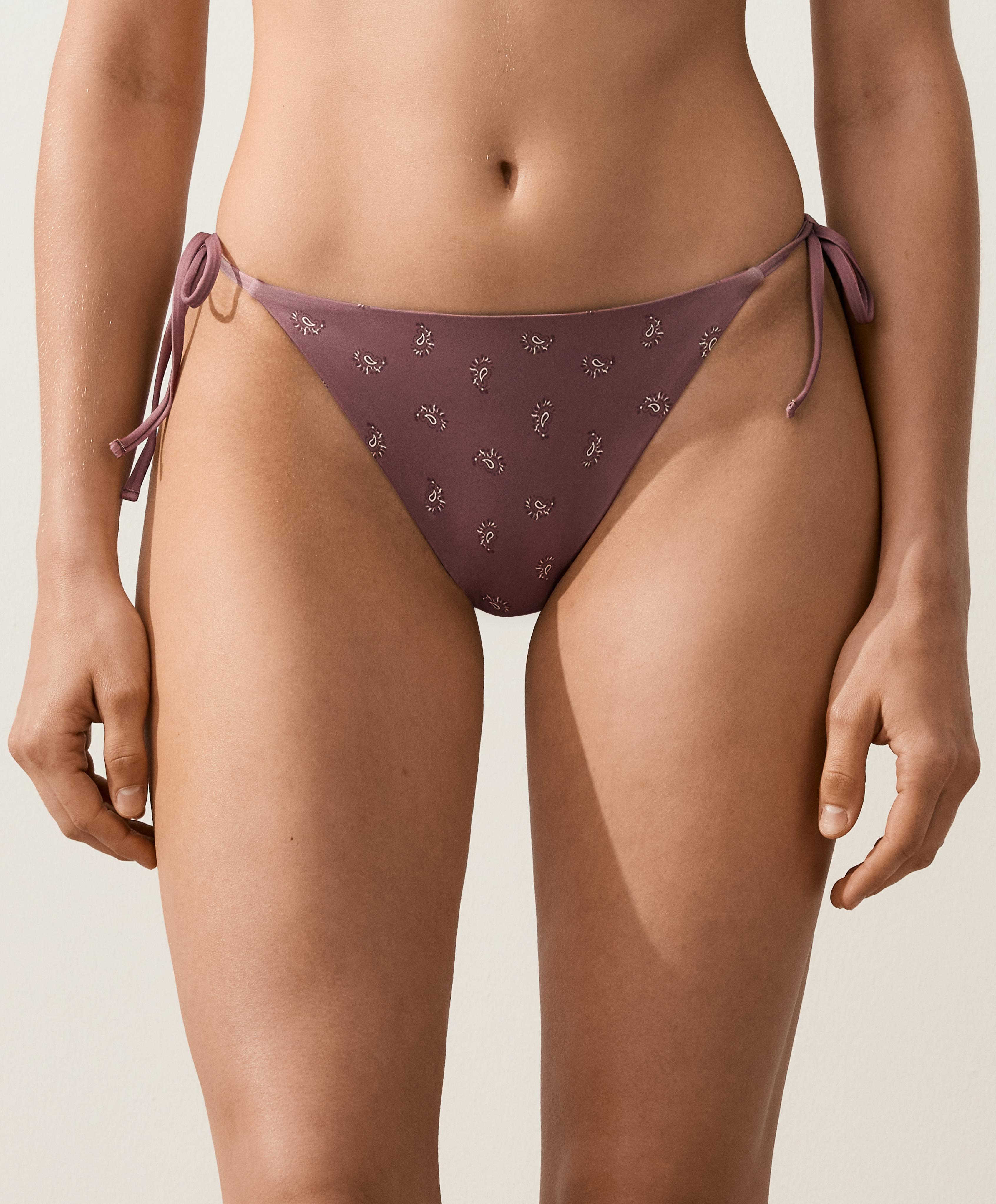 Medium-coverage bandana-print tie bikini briefs — DARK BROWN