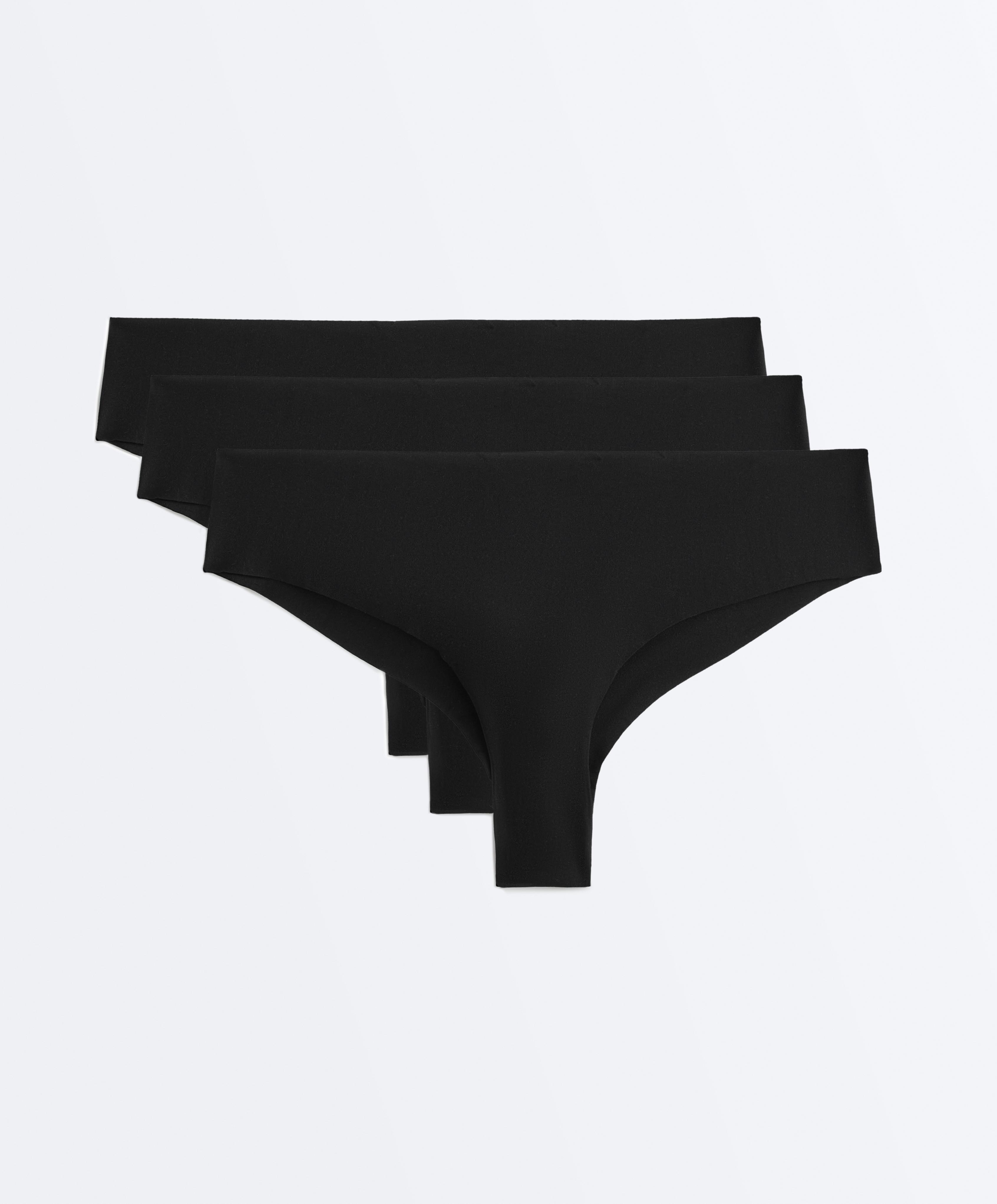 3 invisible polyamide blend cheeky Brazilian briefs — BLACK