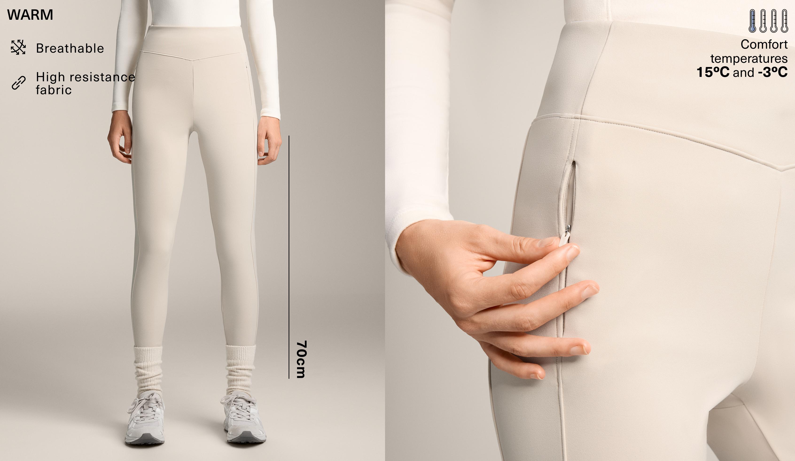 Warm high-rise ankle-length leggings with pockets 70 cm