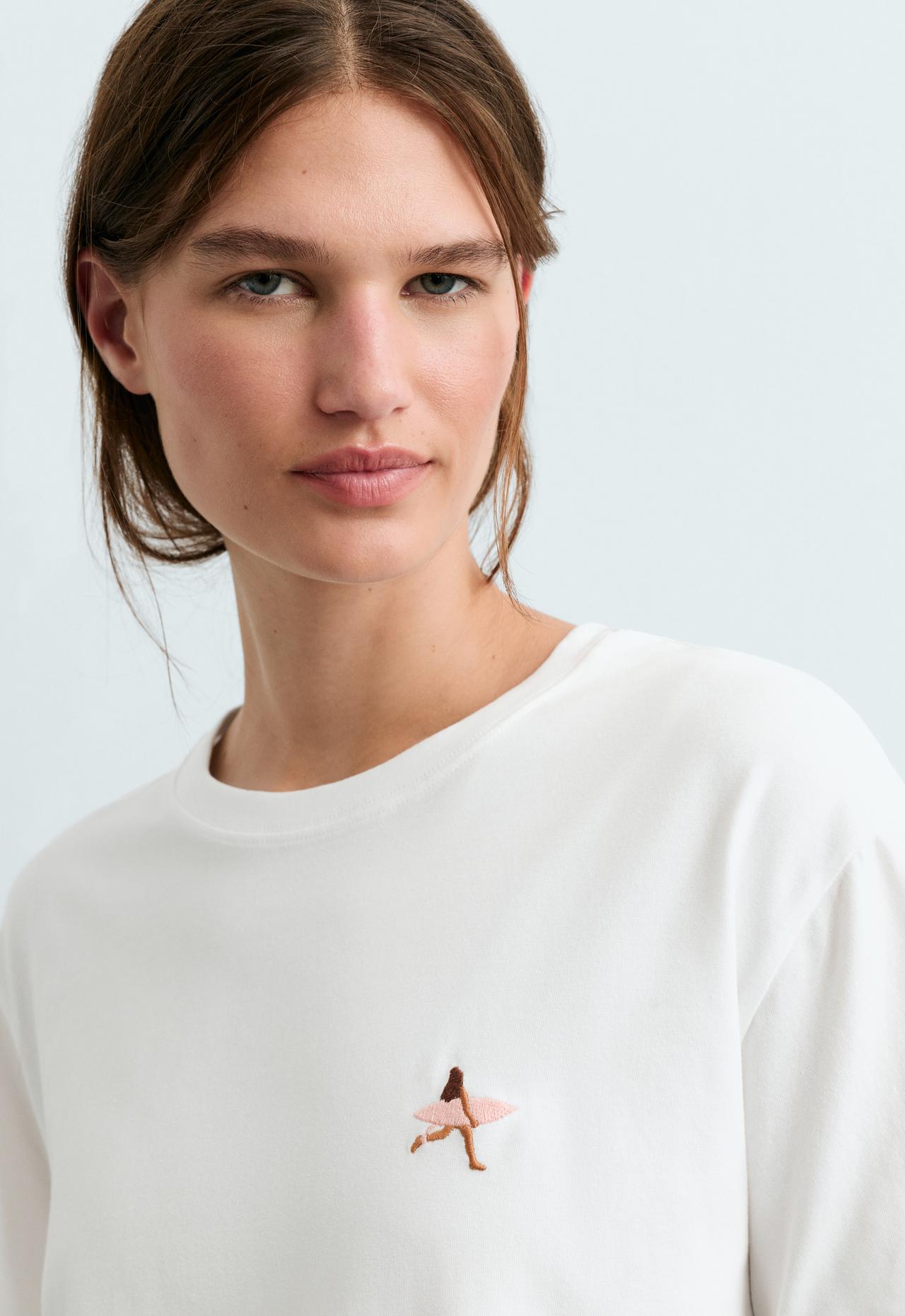 Embroidered boxy cotton blend T-shirt — WHITE 