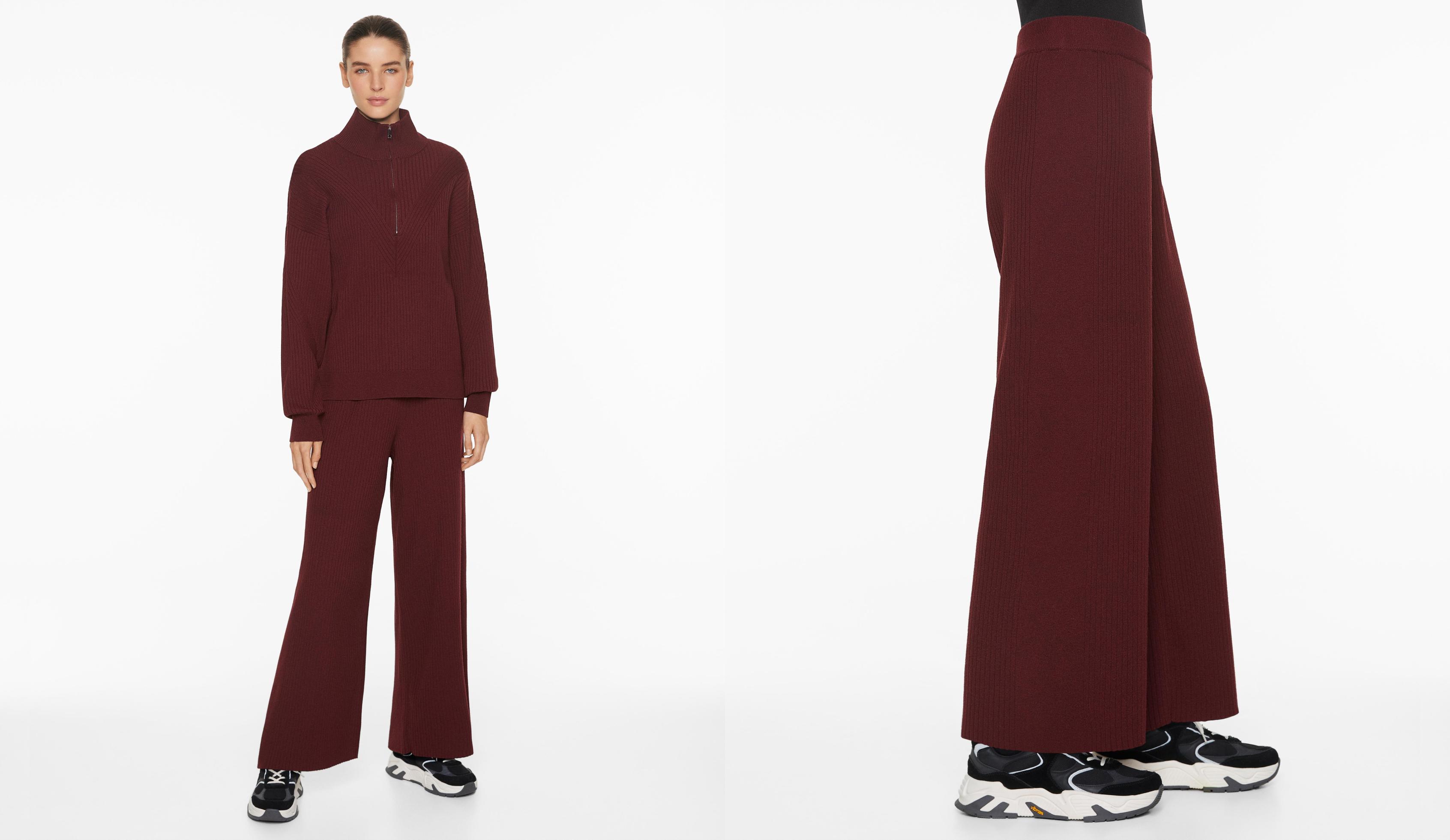 Rib-knit straight-leg trousers