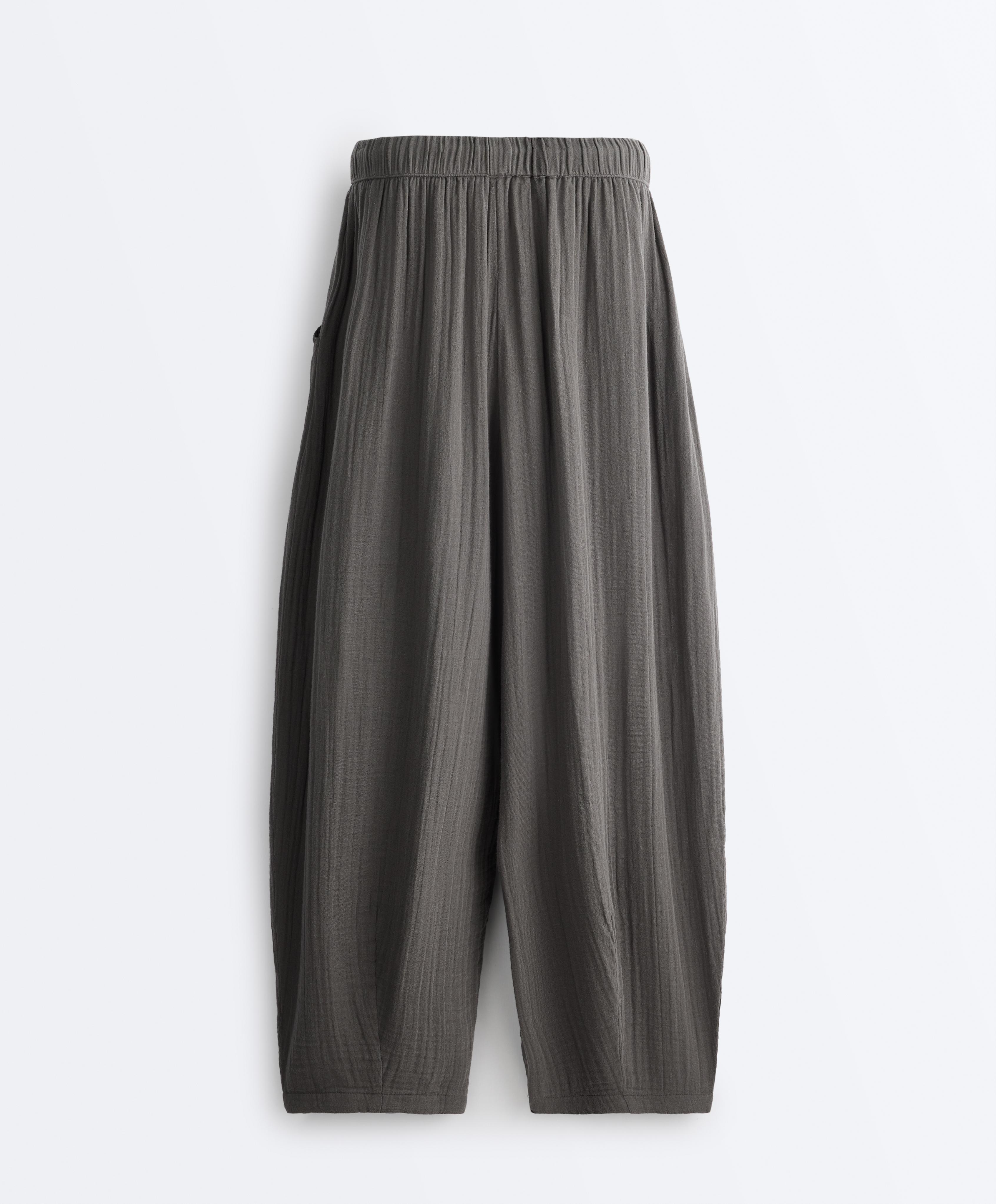 100% cotton gauze balloon trousers — ASPHALT