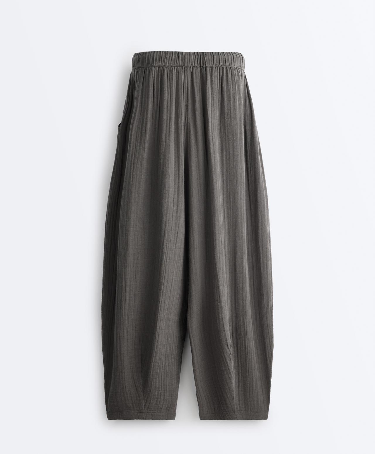 100% cotton gauze balloon trousers — ASPHALT