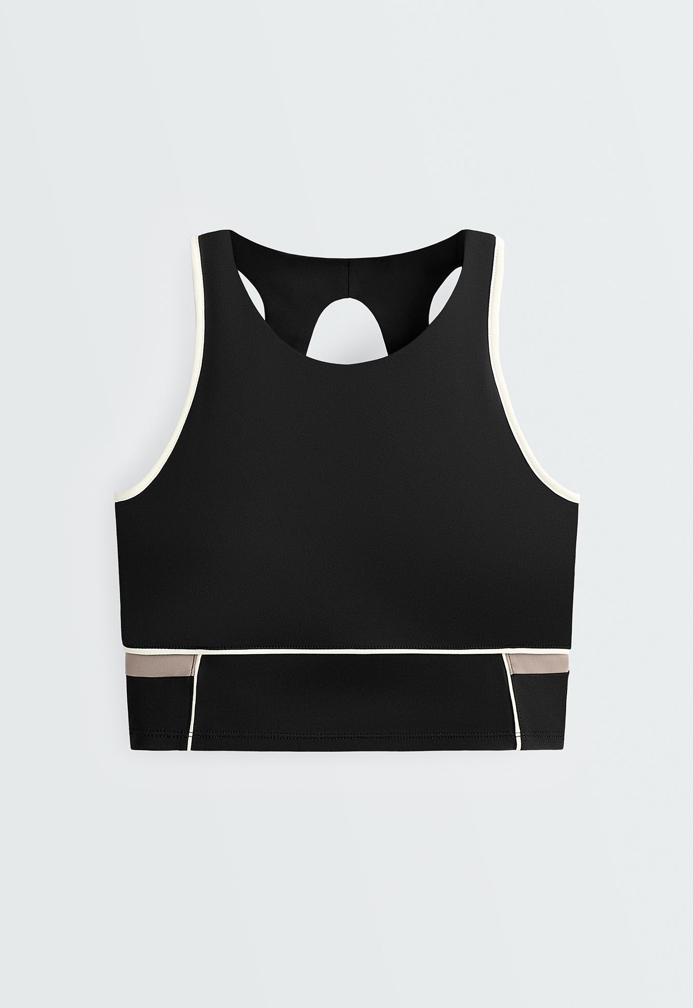 Comfortlux colour block piping tank top — BLACK